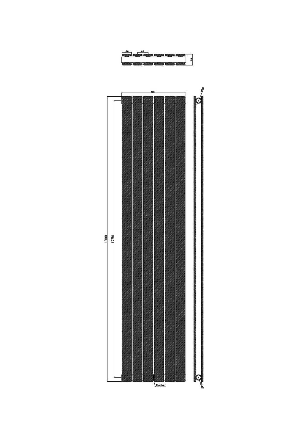 Scudo Bravo Vertical Anthracite Double Designer Radiator - technical drawing with dimensions