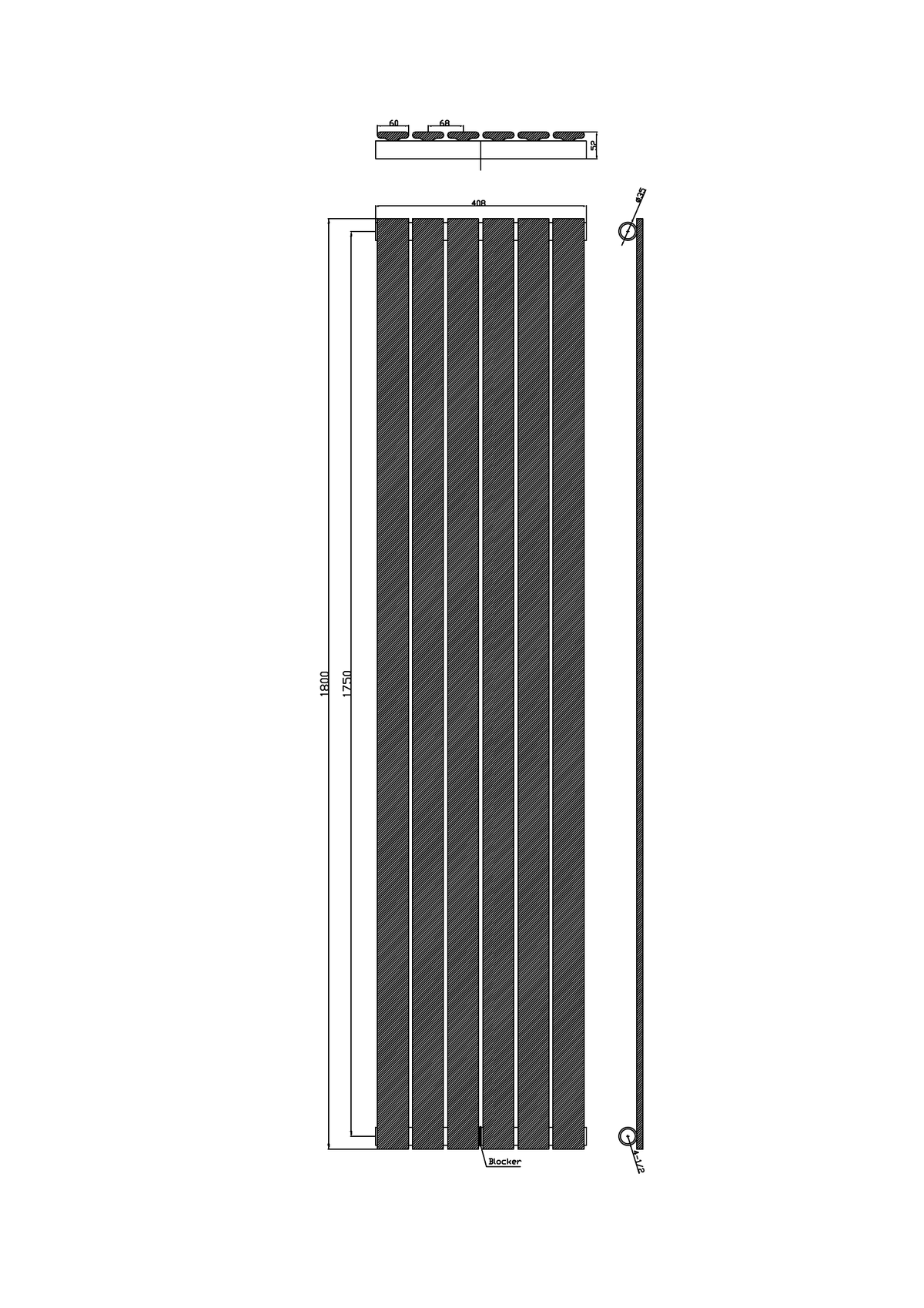 Scudo Bravo Vertical White Designer Radiator - technical drawing with dimensions