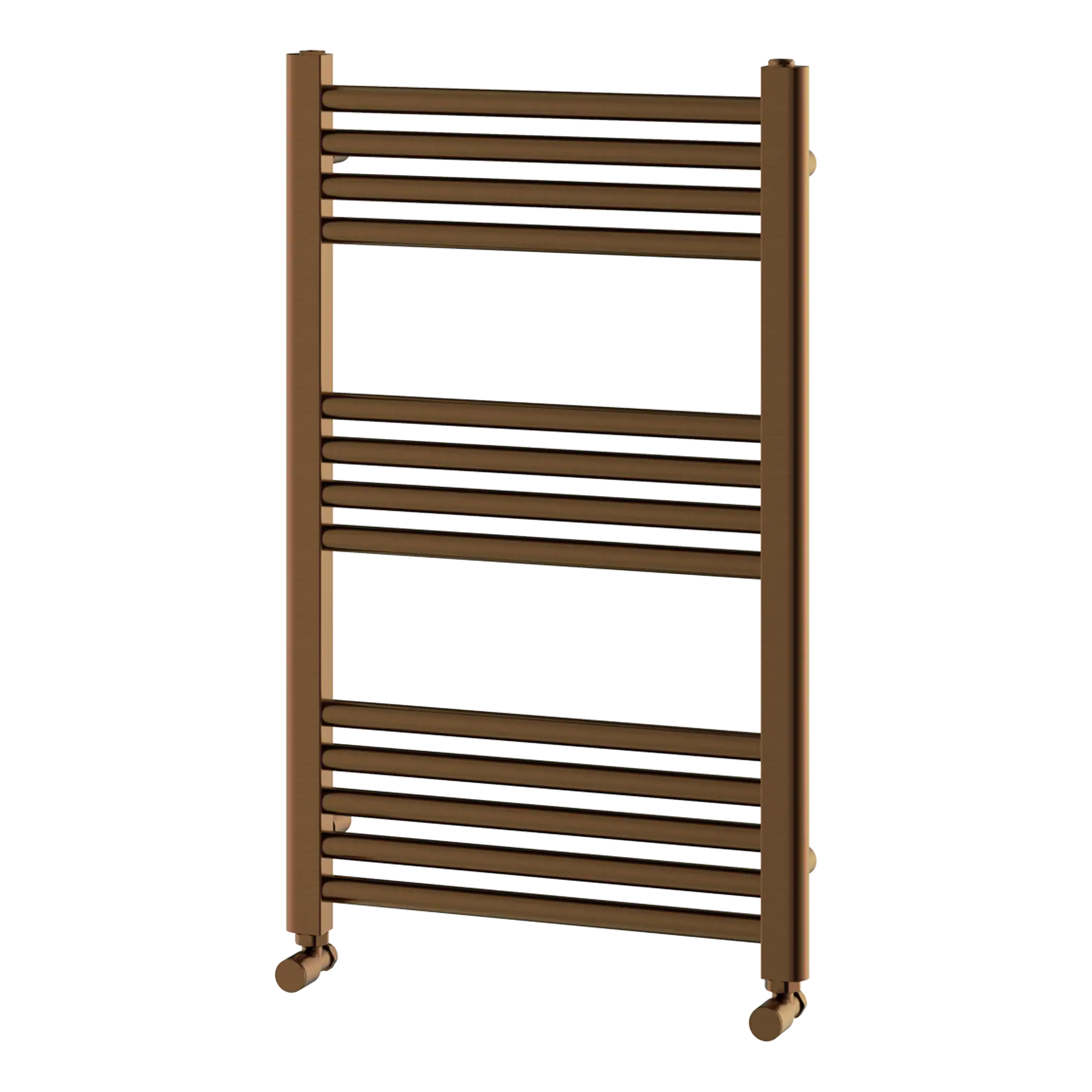 Vintage brown heated towel rail for bathrooms, modern design, wall-mounted, with multiple bars for towels, ideal for bathroom heating and drying.