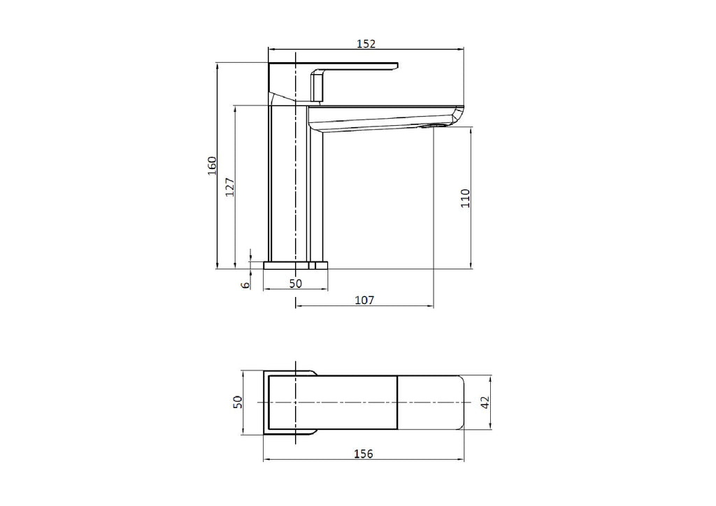 Scudo Muro Basin Mono Mixer, Brushed Bronze technical drawing