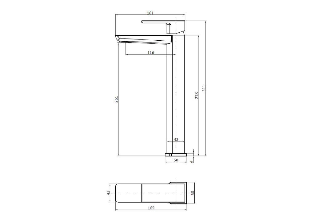 Scudo Muro High Riser Basin Mono, Brushed Bronze technical drawing