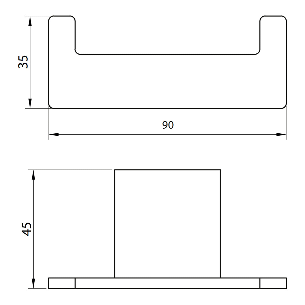 Scudo Monza Brushed Bronze Robe Hook - technical drawing with dimensions