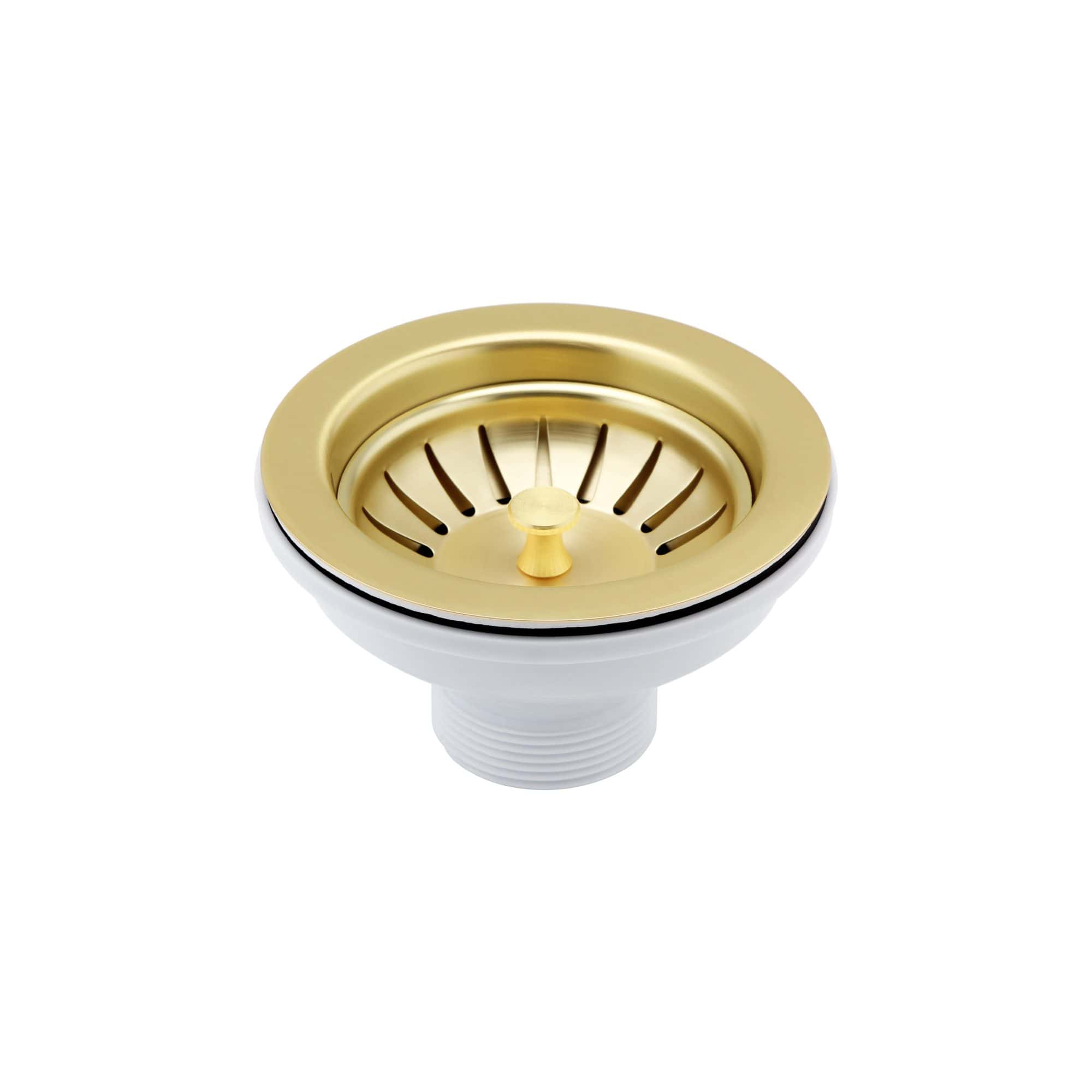 Shower drain with gold and white finish, designed for modern bathroom drainage solutions. Perfect for ensuring efficient water flow and preventing blockages in high-quality bathroom installations.