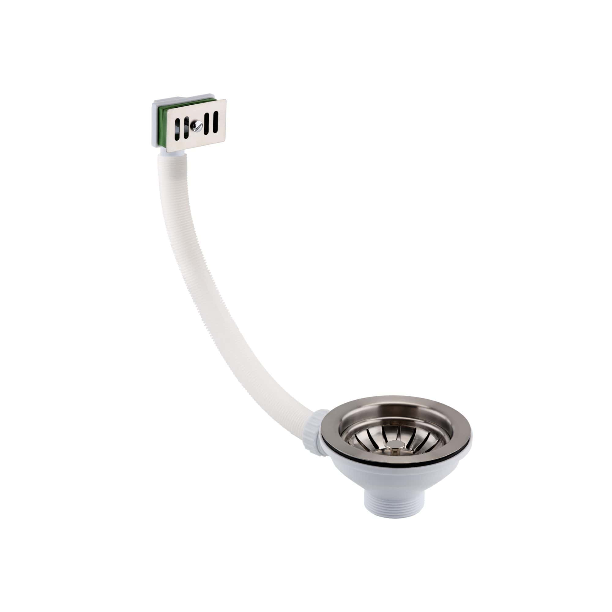 Flexible kitchen sink strainer with rubber gasket and drain stopper, ideal for water drainage and preventing debris, commonly used in bathroom and kitchen plumbing fixtures.