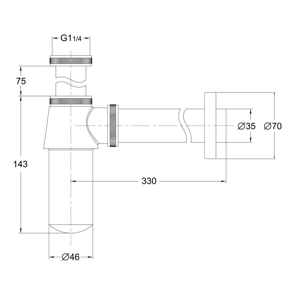 Scudo Round Bottle Trap - Chrome - technical drawing with dimensions