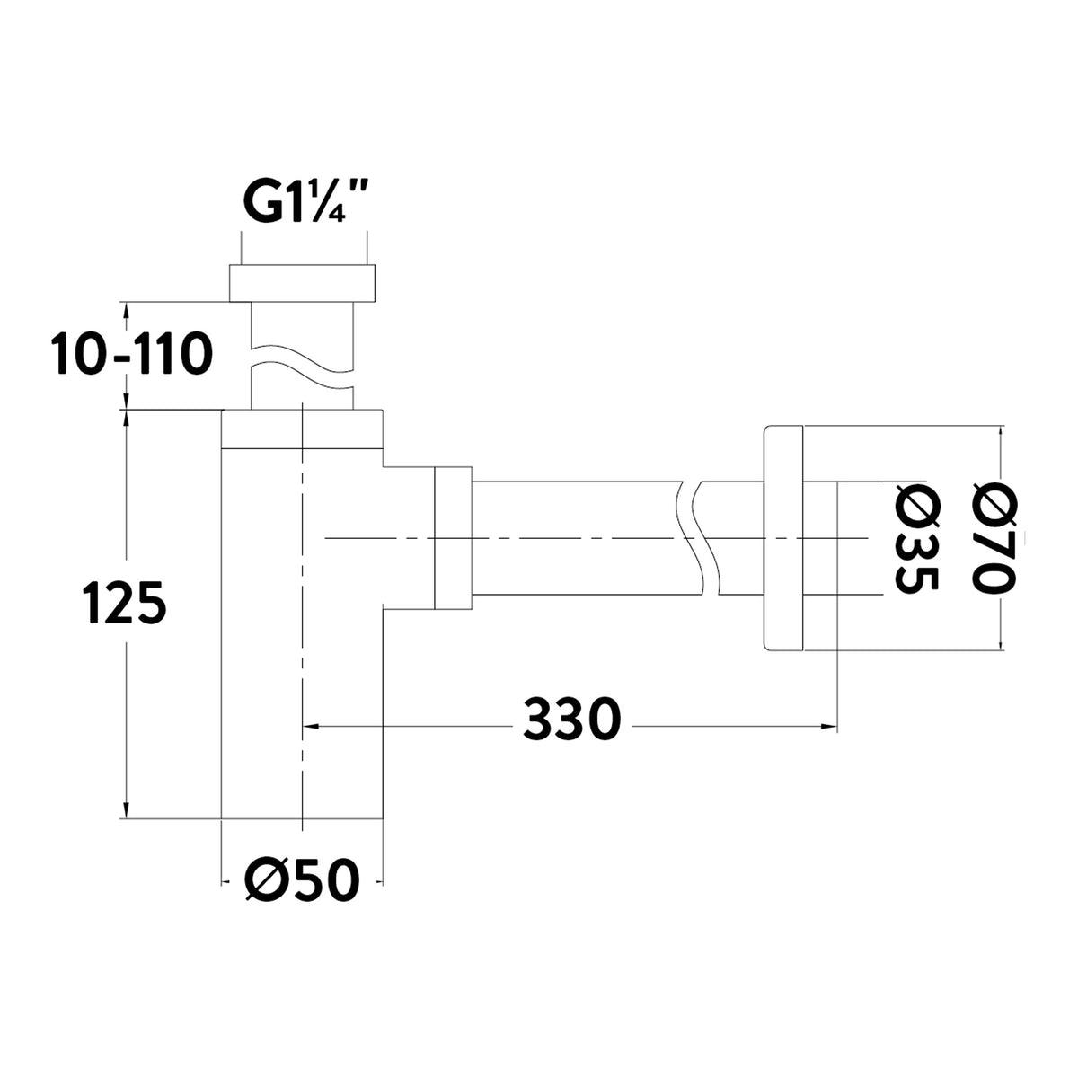 Scudo Brushed Bronze Minimalist Bottle Trap - technical drawing with dimensions