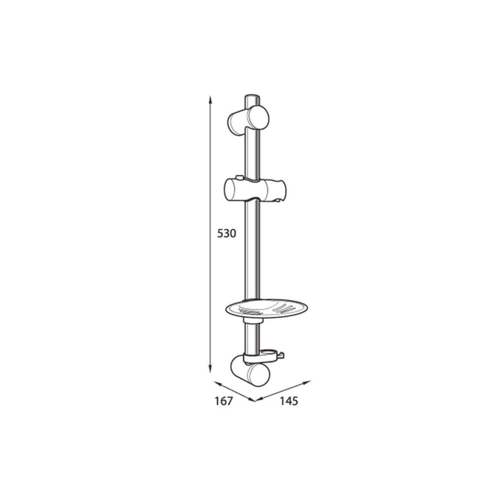 Flexible shower rail with adjustable height, modern design, and built-in soap dish, perfect for contemporary bathrooms, durable materials, easy installation, enhances shower experience, and optimises space.