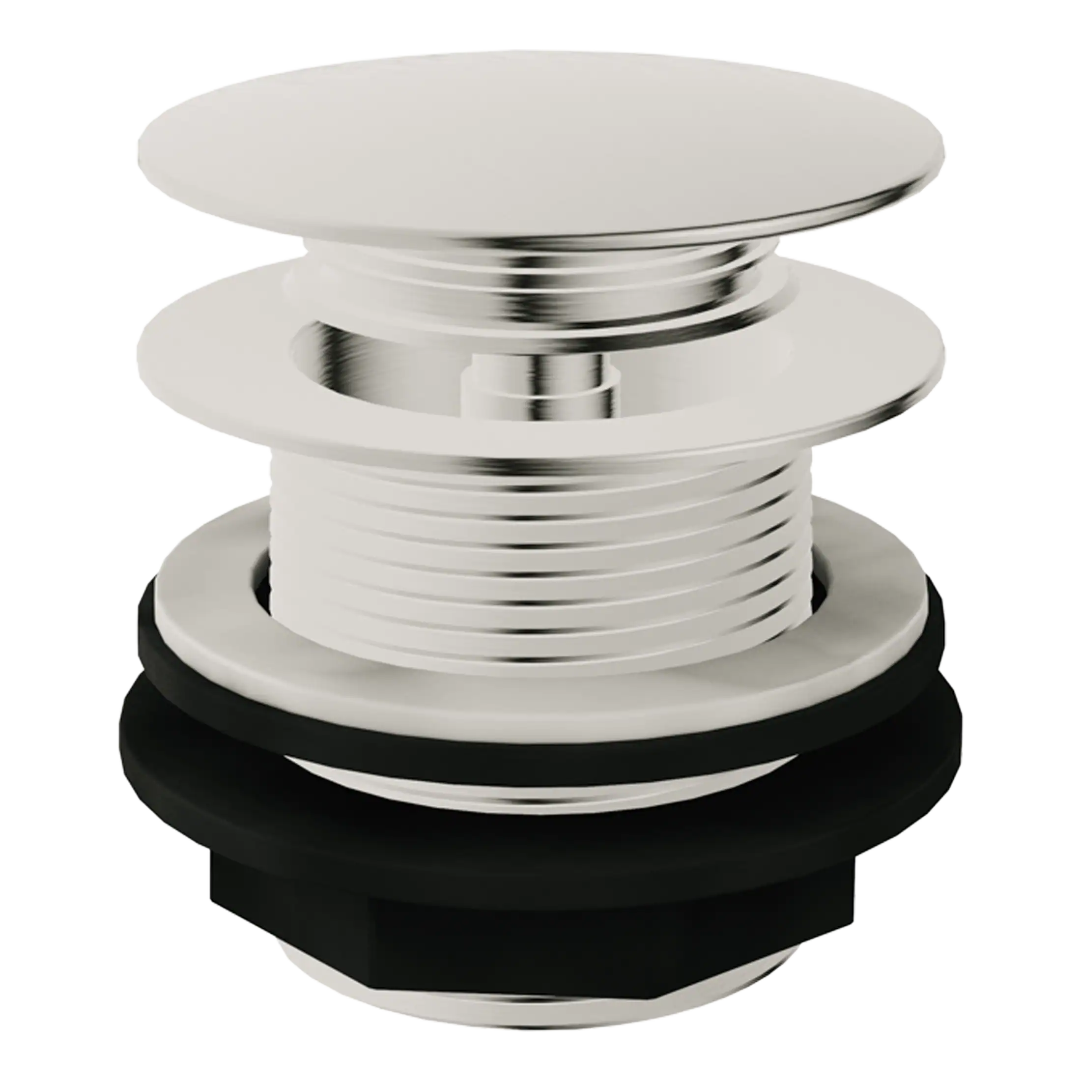 Polished silver bathroom drain trap with rubber seals, suitable for modern bathroom plumbing installations.