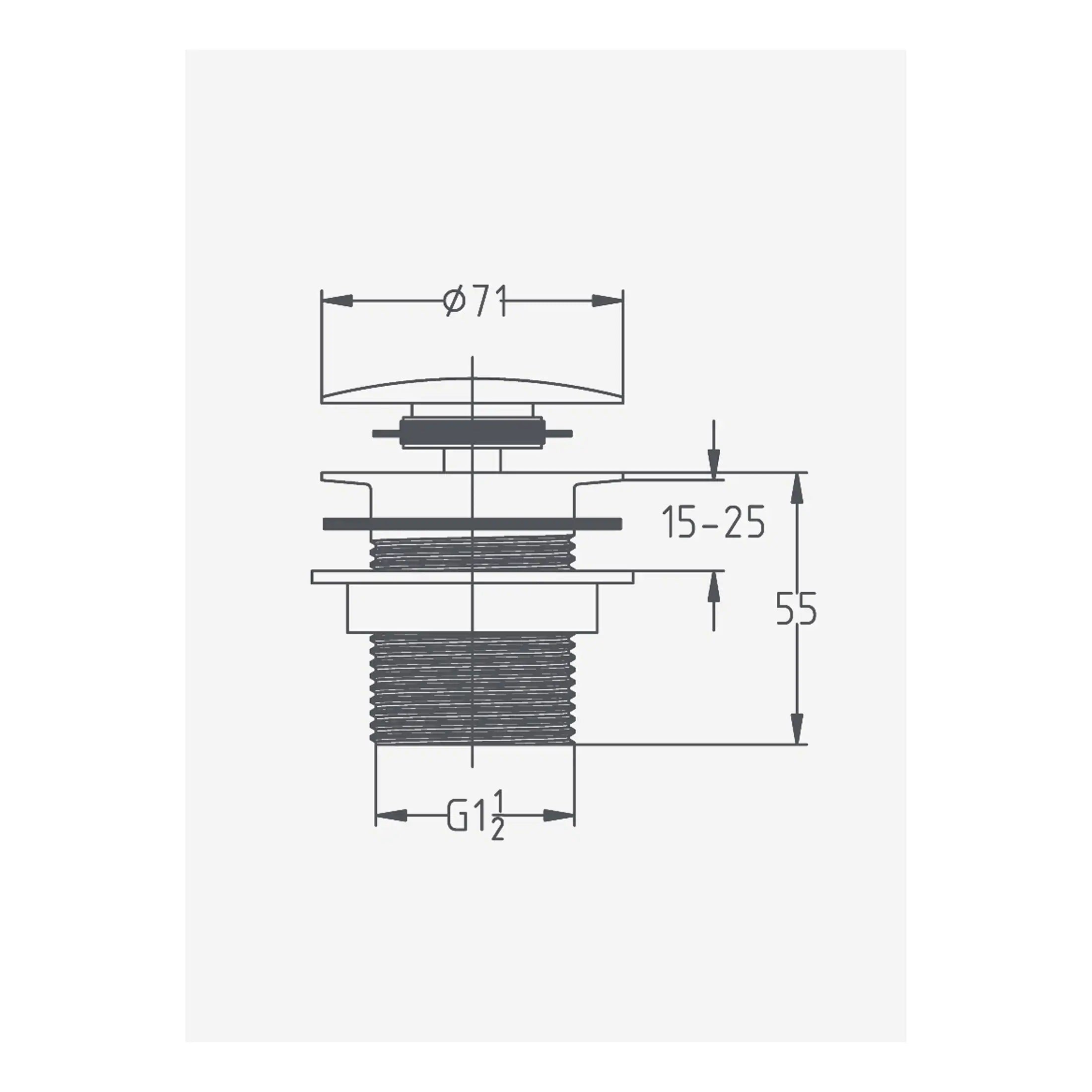 Sealing drain component with detailed technical measurements for bathroom sink, designed for installation in modern bathrooms and compatible with standard plumbing fittings.