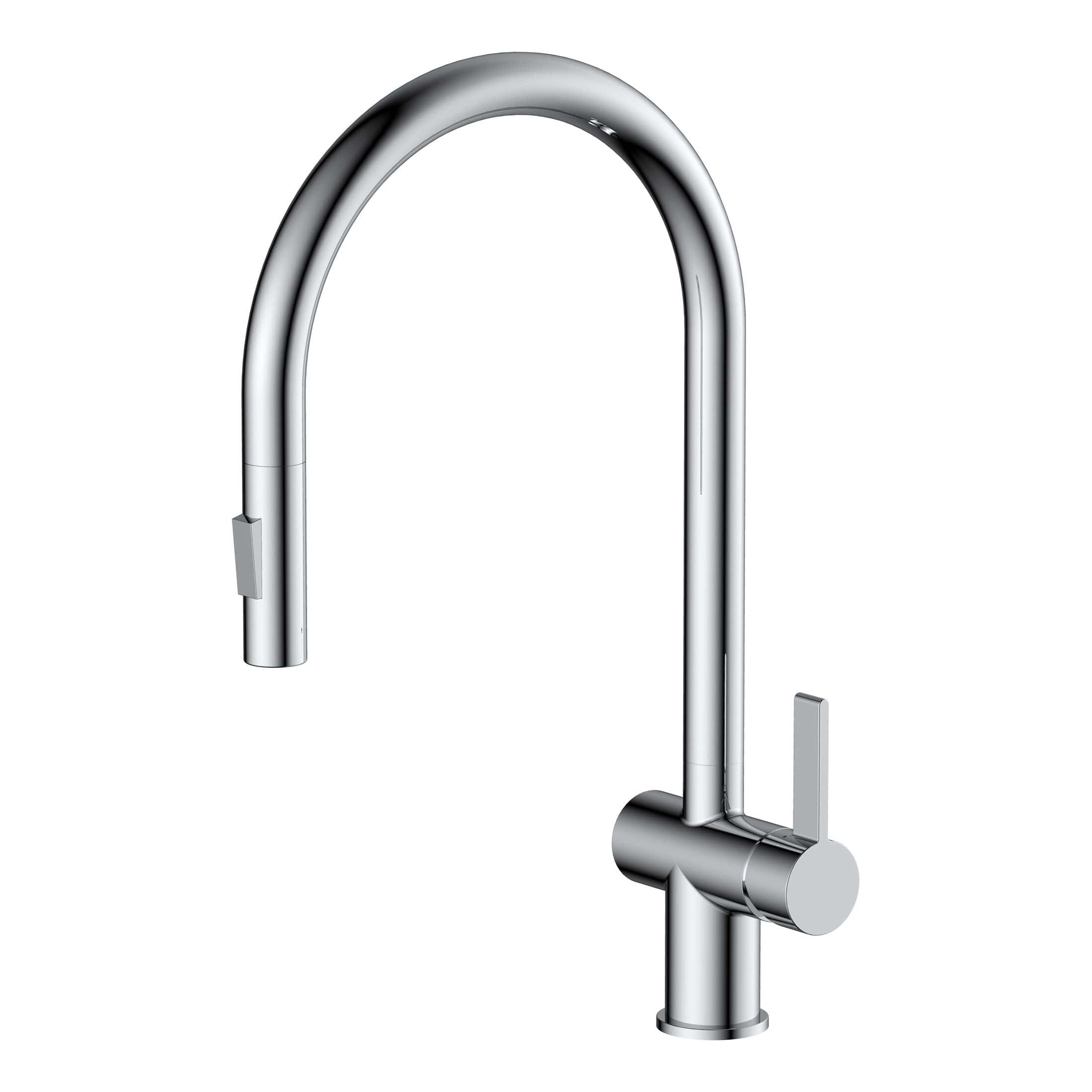 Brushed chrome kitchen tap, modern single-lever basin mixer, sleek stainless steel design for stylish bathrooms and kitchens.