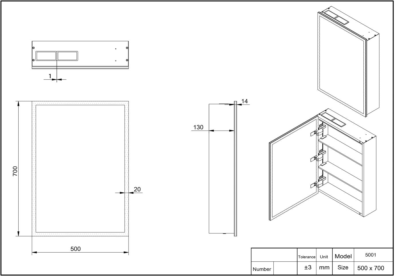 Bubly Prospr 700mm x 500mm Single Door Led Mirror Cabinet With Bluetooth - CABINET001