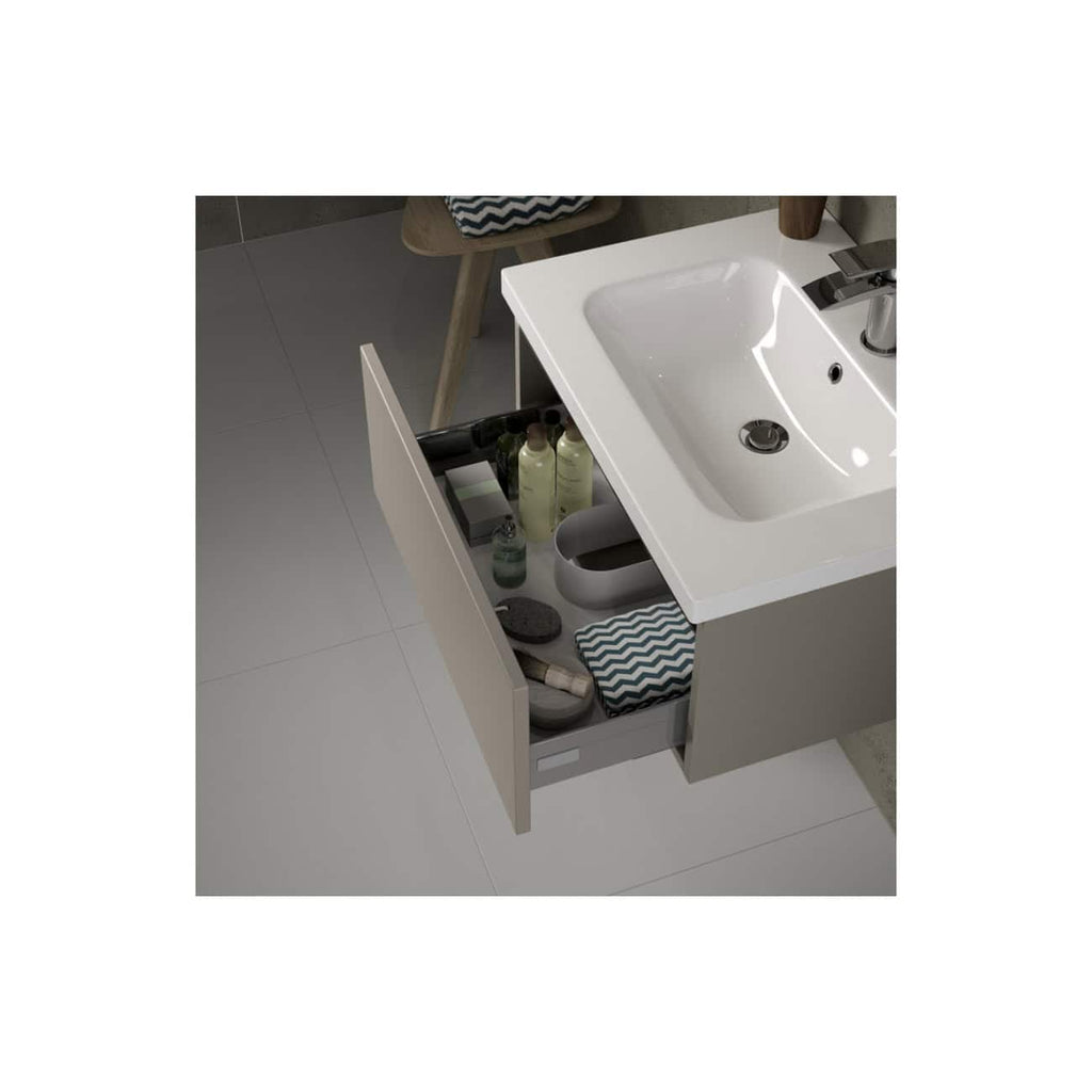 Bright white bathroom sink with built-in cabinet storage, showcasing organised toiletries and accessories for modern bathroom design. Perfect for optimizing space and style in bathroom decor.