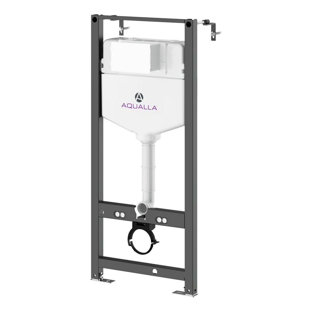 Lightweight wall-mounted toilet frame for easy installation and support, compatible with Aqualla toilets for modern bathroom renovation. Designed for durability and convenience in bathroom projects.