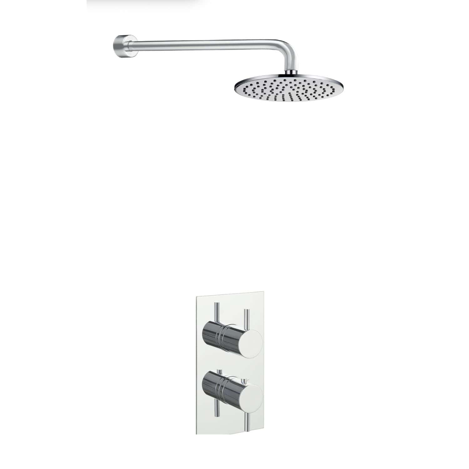 Modern chrome showerhead and controls, ideal for luxury bathrooms, providing a sleek and stylish design for an enhanced shower experience.