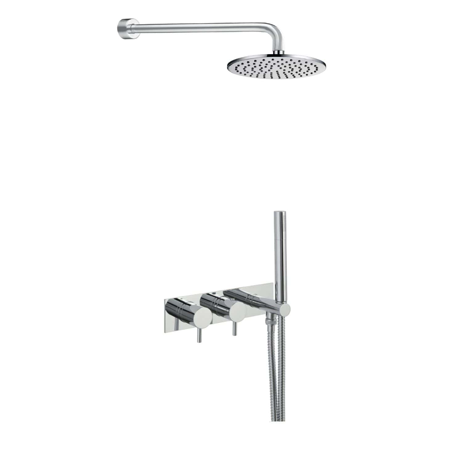 Sleek modern chrome shower head with adjustable handheld shower and wall mount, perfect for contemporary bathroom renovation or upgrade.