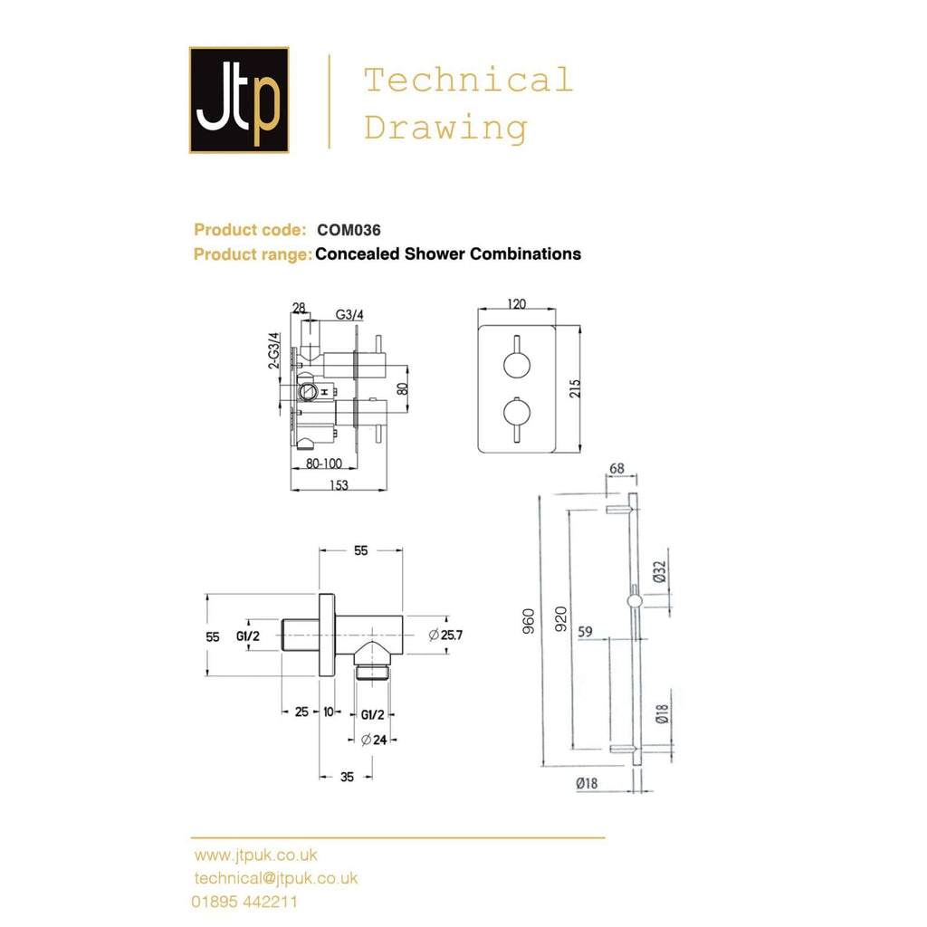 Highly detailed technical drawing of Concealed Shower Combinations for modern bathroom installations, showcasing dimensions, connections, and installation specifications for plumbing professionals.