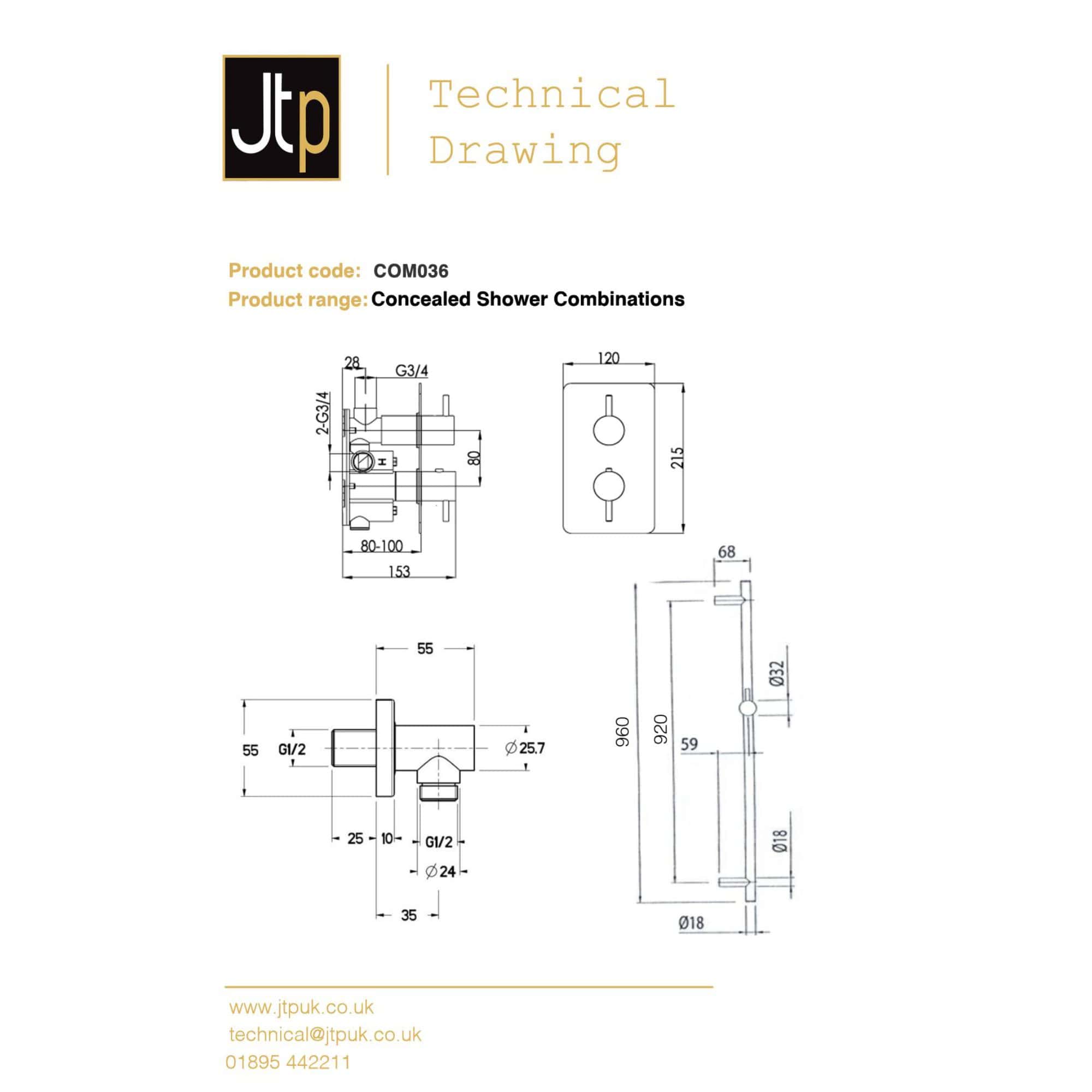 Highly detailed technical drawing of Concealed Shower Combinations for modern bathroom installations, showcasing dimensions, connections, and installation specifications for plumbing professionals.