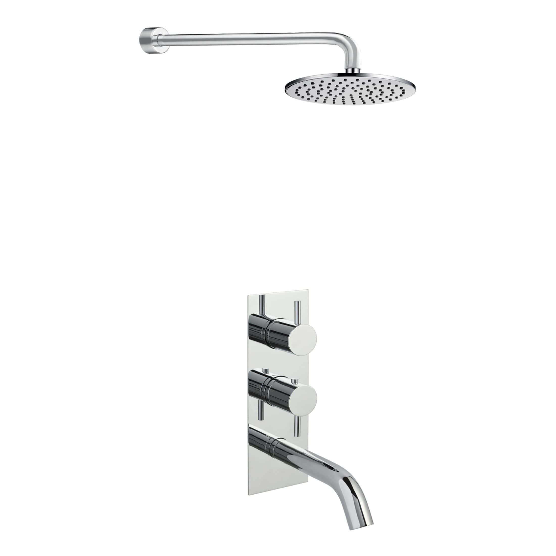 Modern chrome shower system with overhead rain shower and ergonomic control panel for luxurious bathroom upgrade.