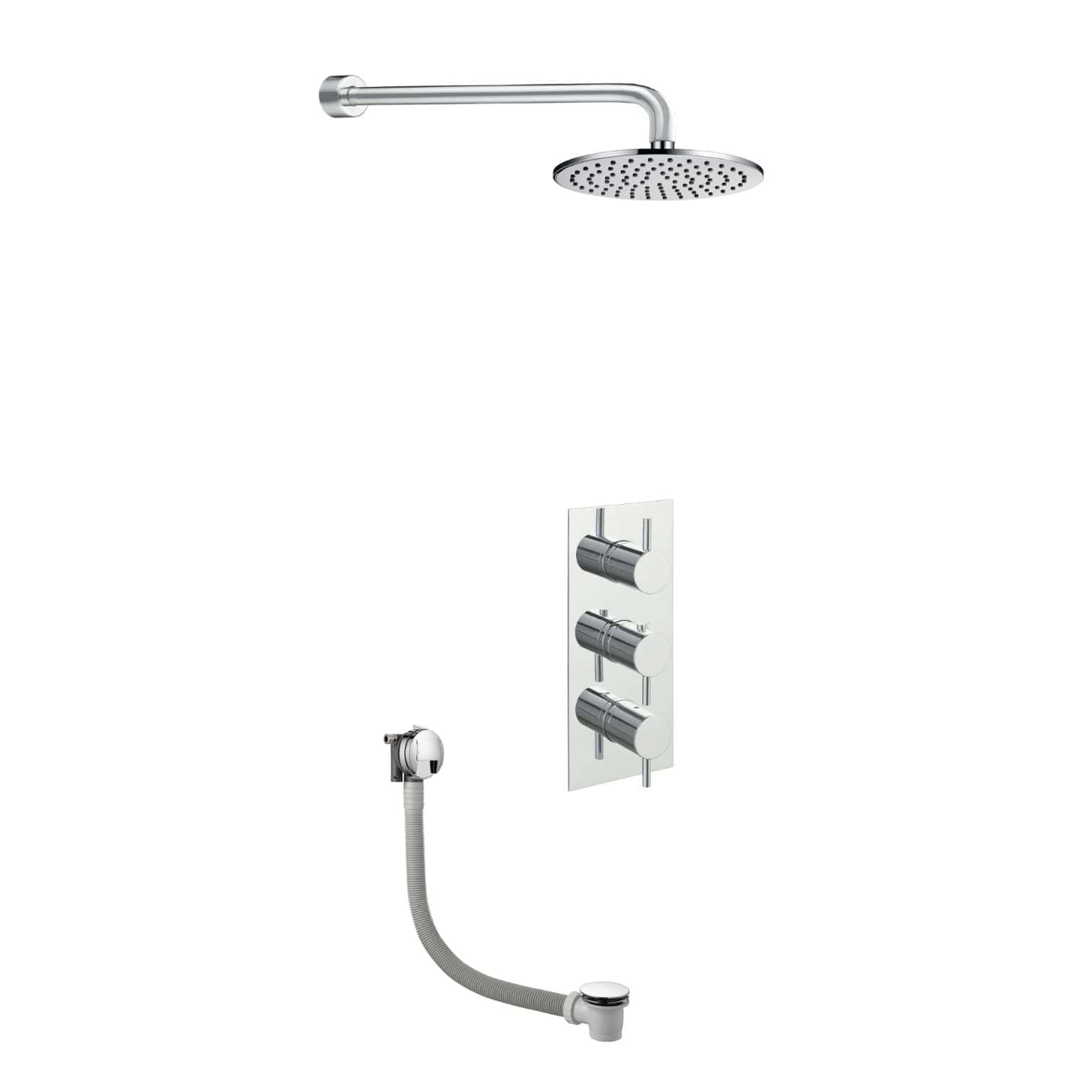 Shower head with chrome finish and adjustable controls for bathroom, ideal for Bubly Bathrooms customers.