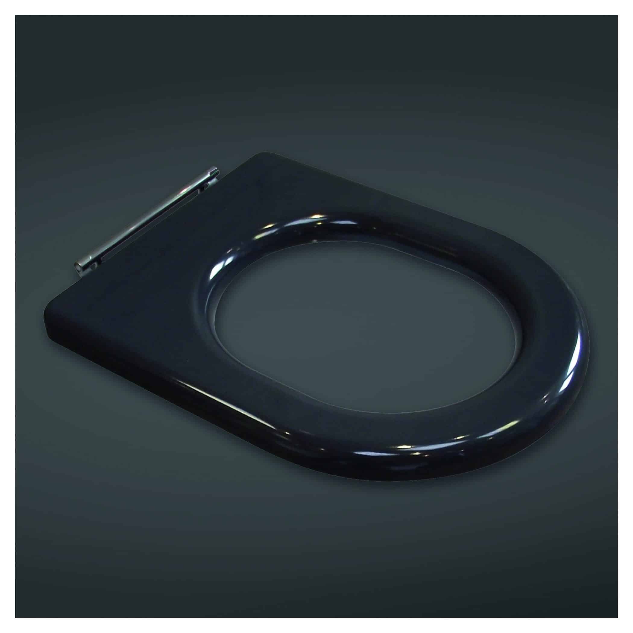 Toilet seat with sleek, modern black design, suitable for contemporary bathrooms. Perfect for creating a stylish and functional bathroom environment with high-quality materials and innovative features.