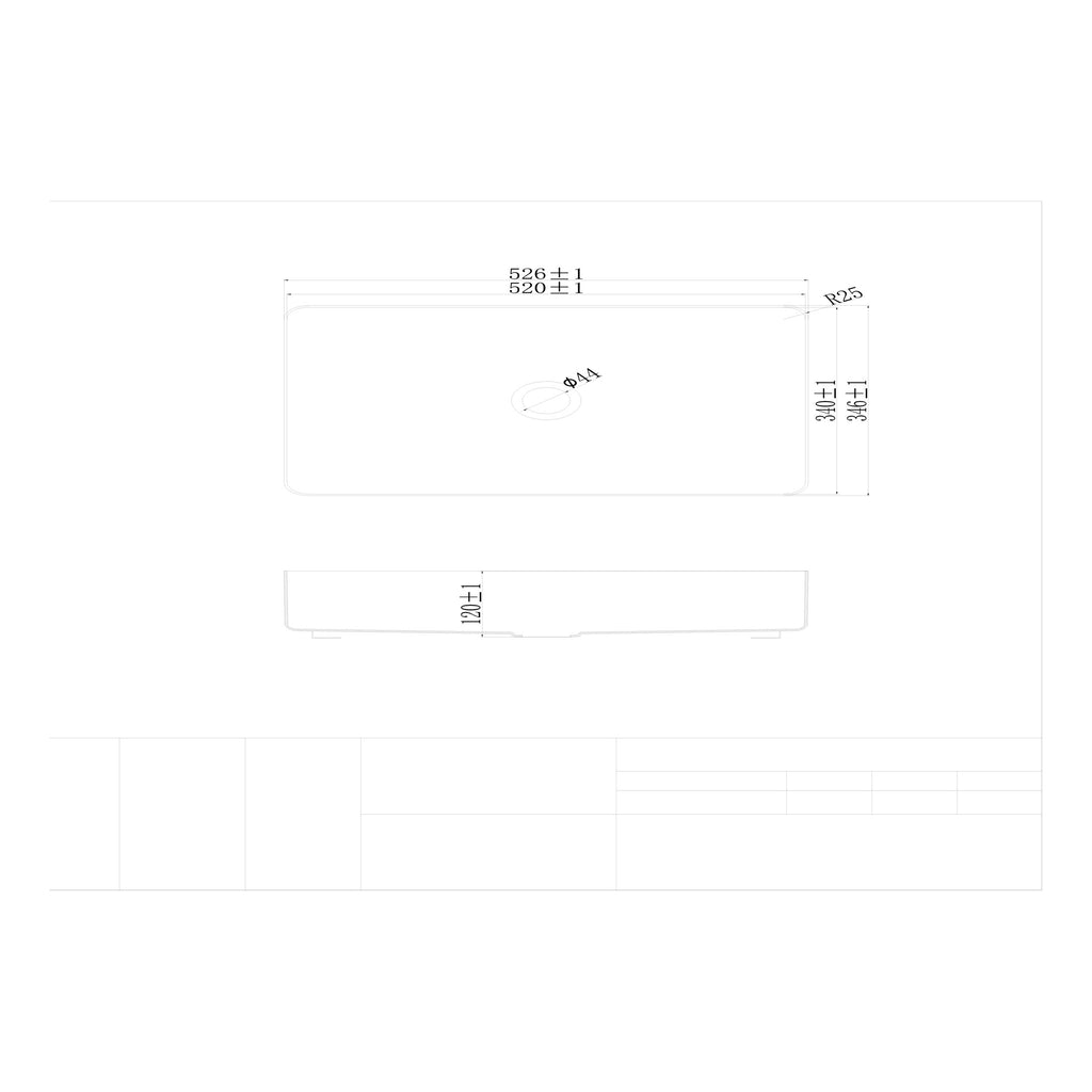 Scudo Core Brushed Bronze Countertop Basin – 520mm - technical drawing with dimensions