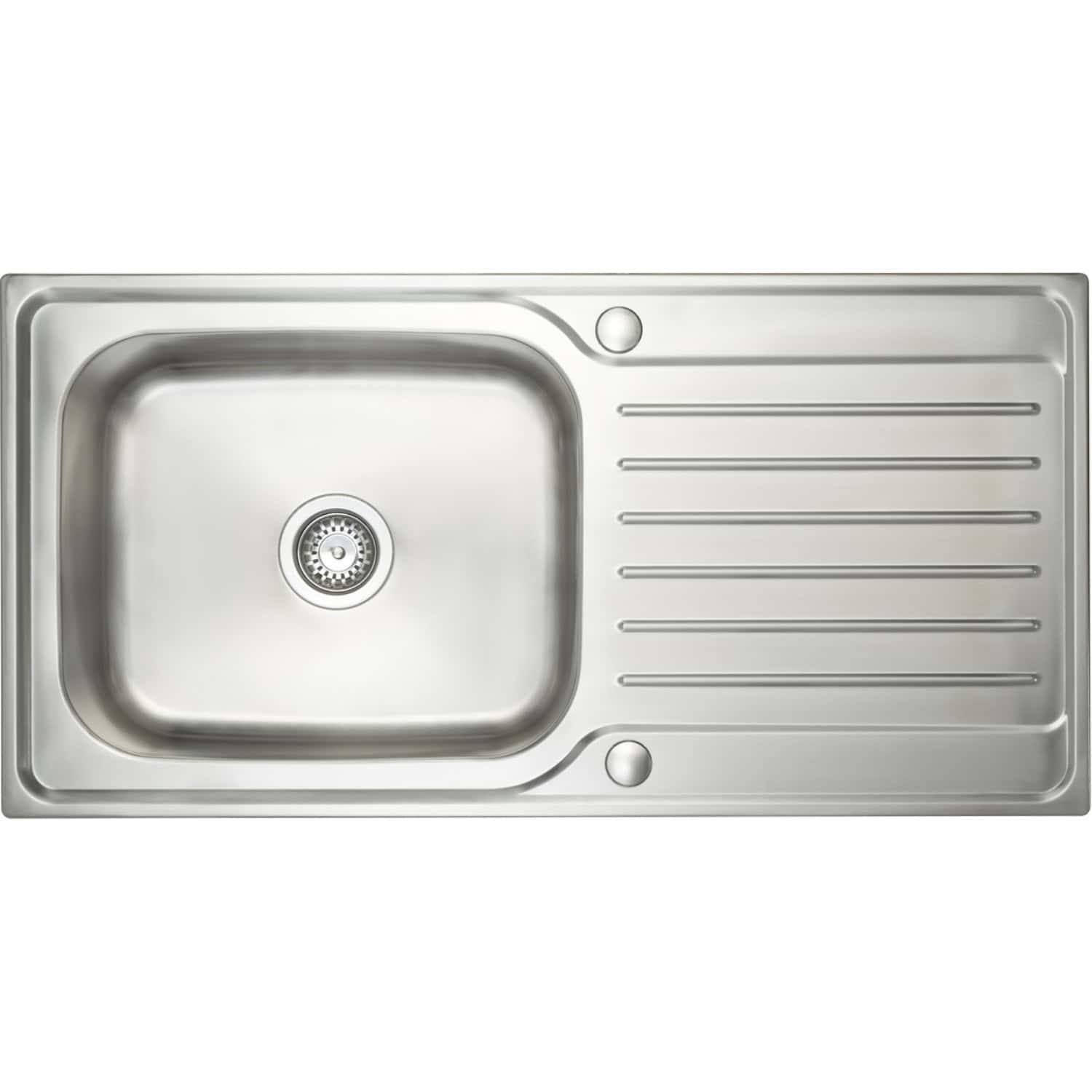Stainless steel kitchen sink with drainer, single bowl and modern design for bathrooms or kitchens, ideal for plumbing fixtures, durable and easy to clean.