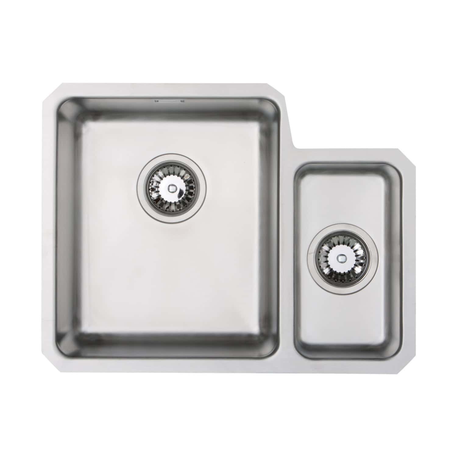 Stainless steel kitchen sink with dual basins and modern design, ideal for contemporary bathrooms and kitchens, offering durability and style.