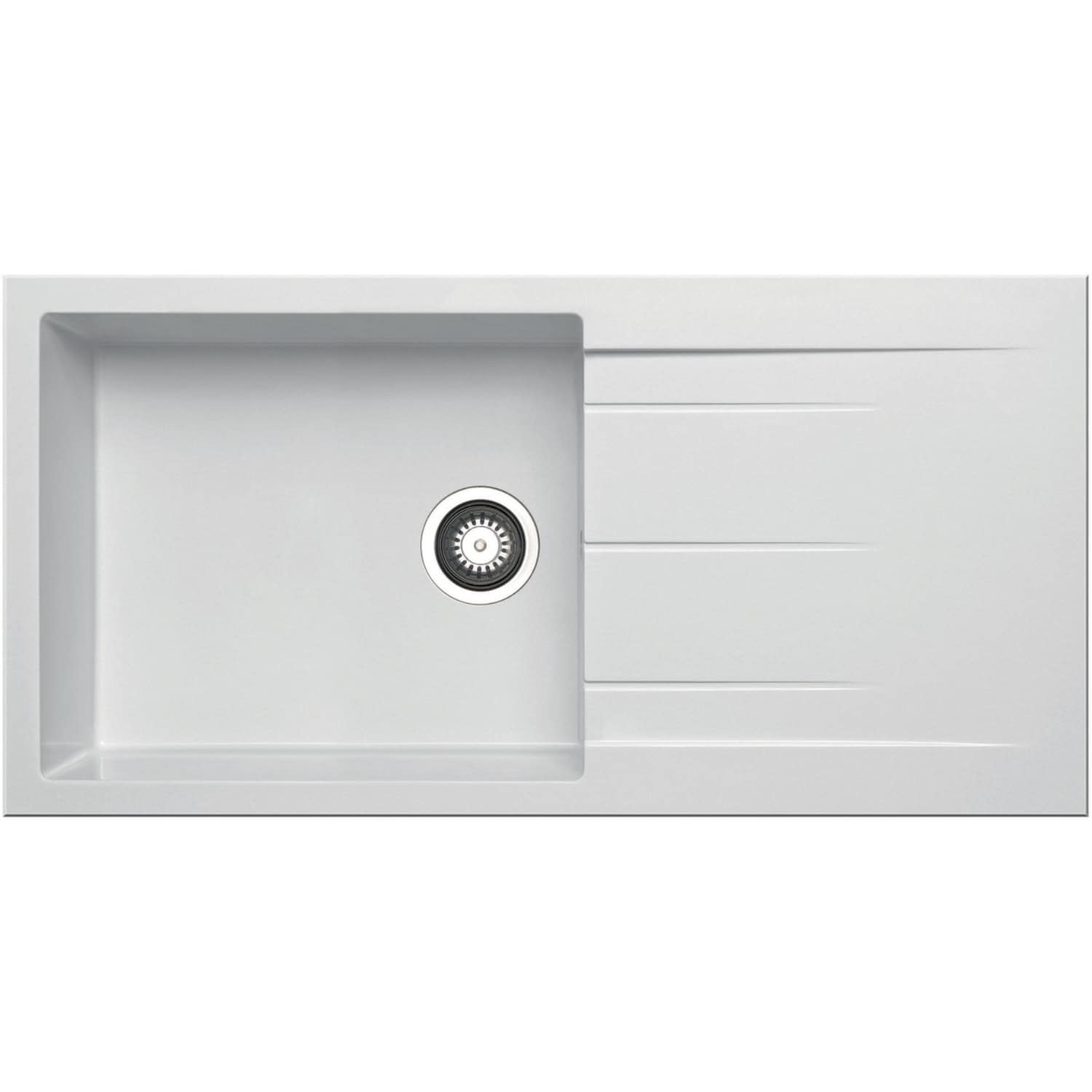 Elegant white kitchen sink with integrated drainage area, perfect for modern kitchen renovations. Made from durable materials, offering functionality and stylish design for your kitchen space.