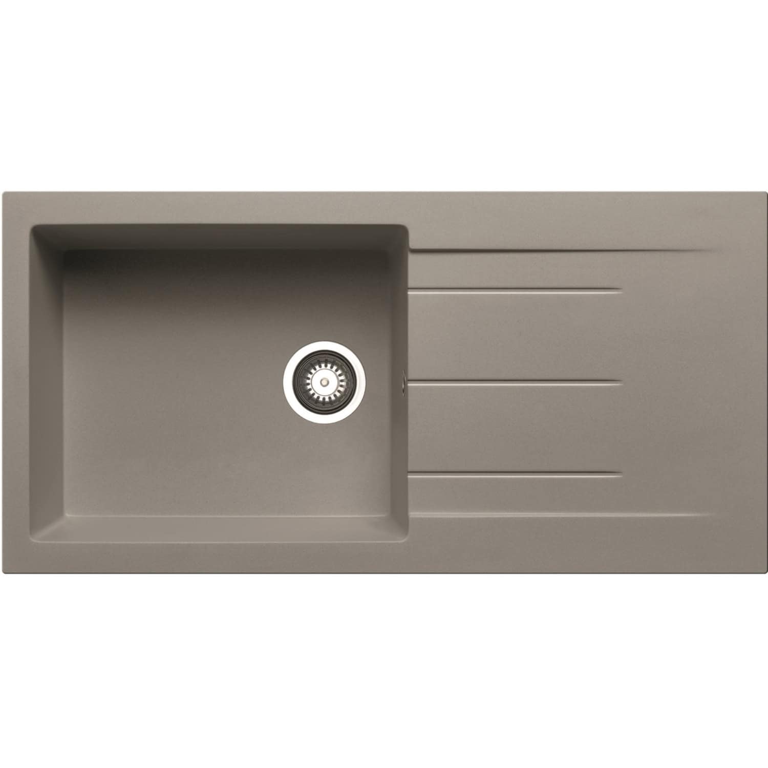 Light grey undermount kitchen sink with integrated draining board, durable smooth finish, ideal for modern bathroom and kitchen renovations, offering style and functionality.