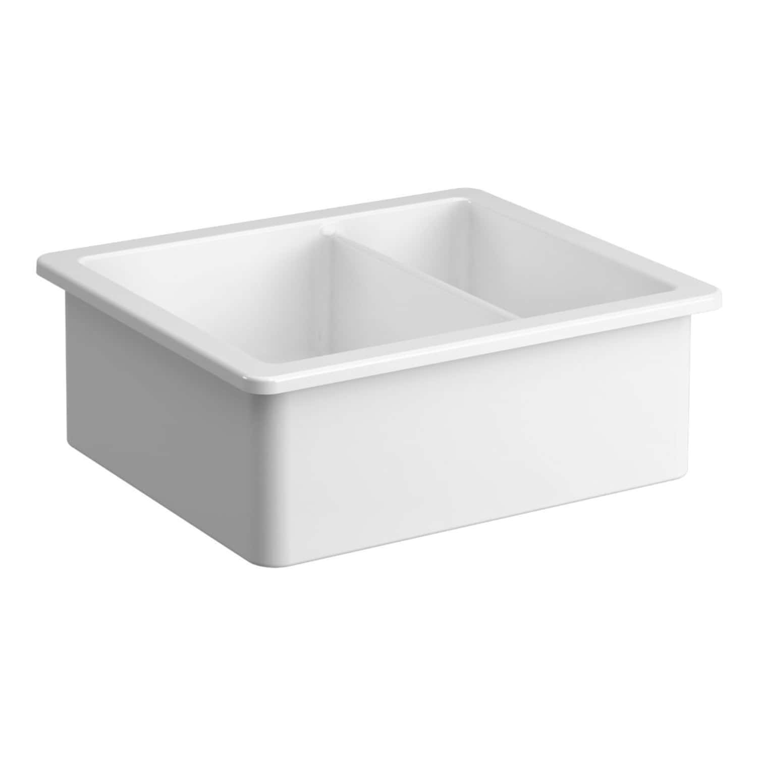 Double compartment white plastic salad bar container for buffet serving.
