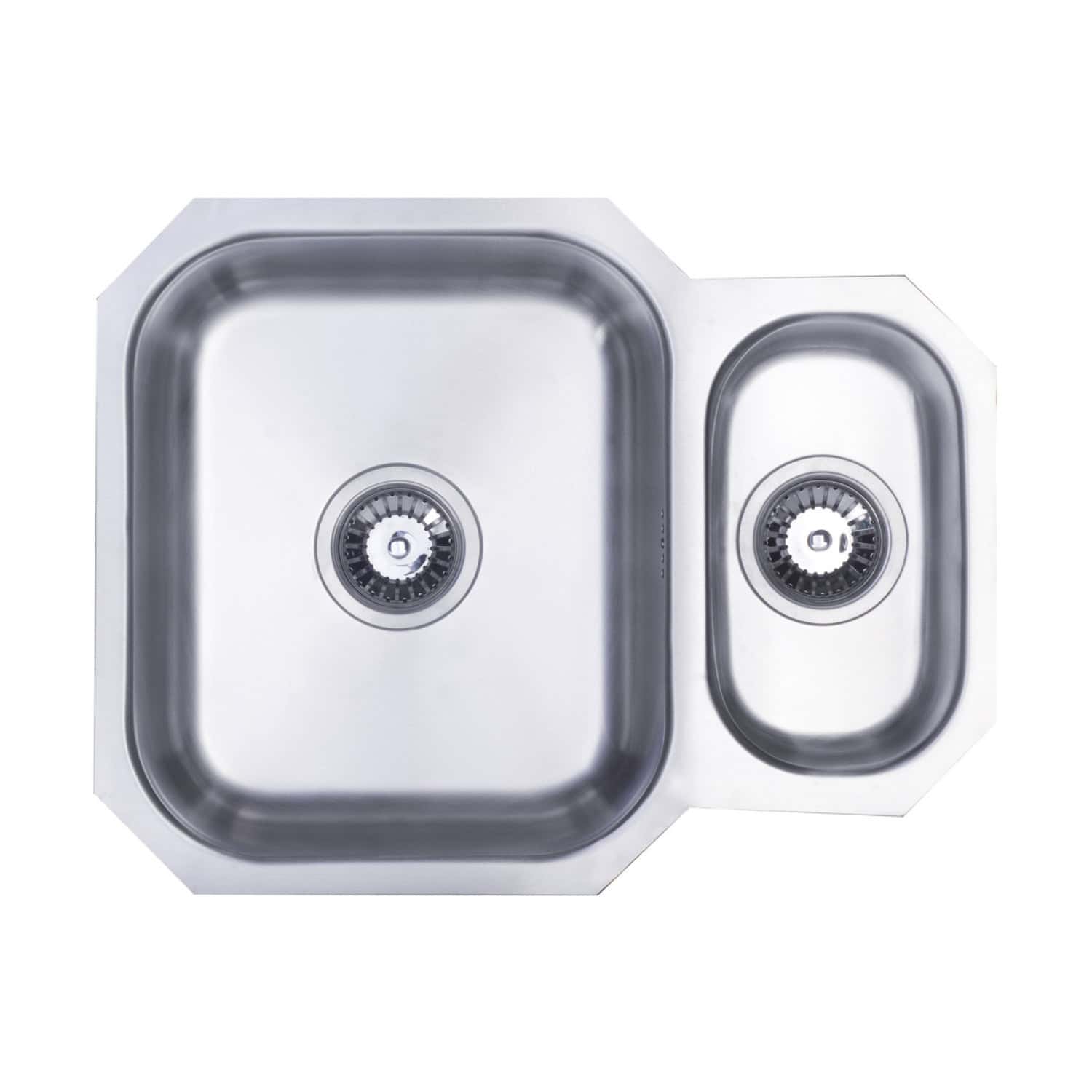 Stainless steel double kitchen sink with drainer, modern appliance for contemporary bathrooms and kitchens. Perfect for high-traffic areas, durable and easy to clean. Ideal for home renovation projects.