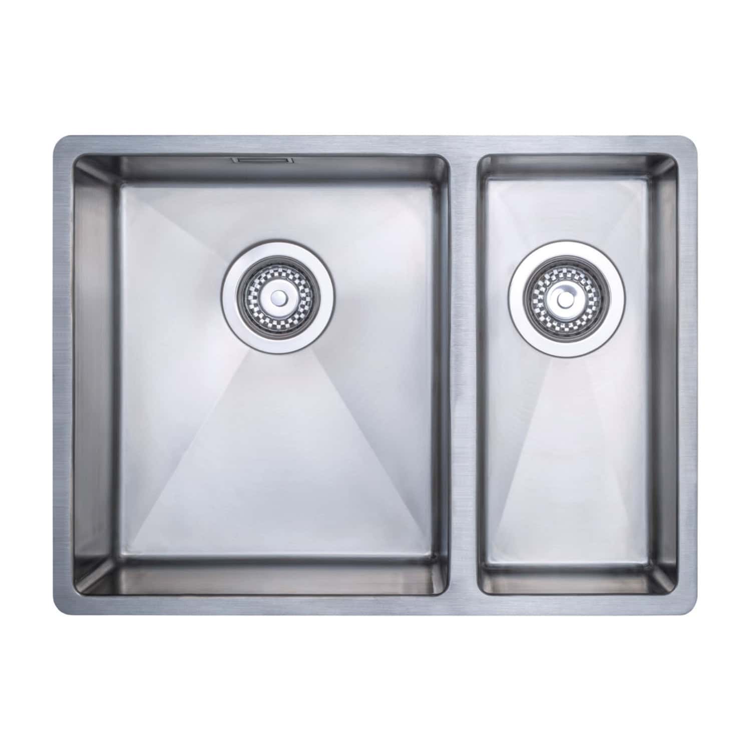Stainless steel double kitchen sink with two basins and modern design, ideal for contemporary bathrooms and kitchens, featuring durable construction and easy-to-clean surfaces.