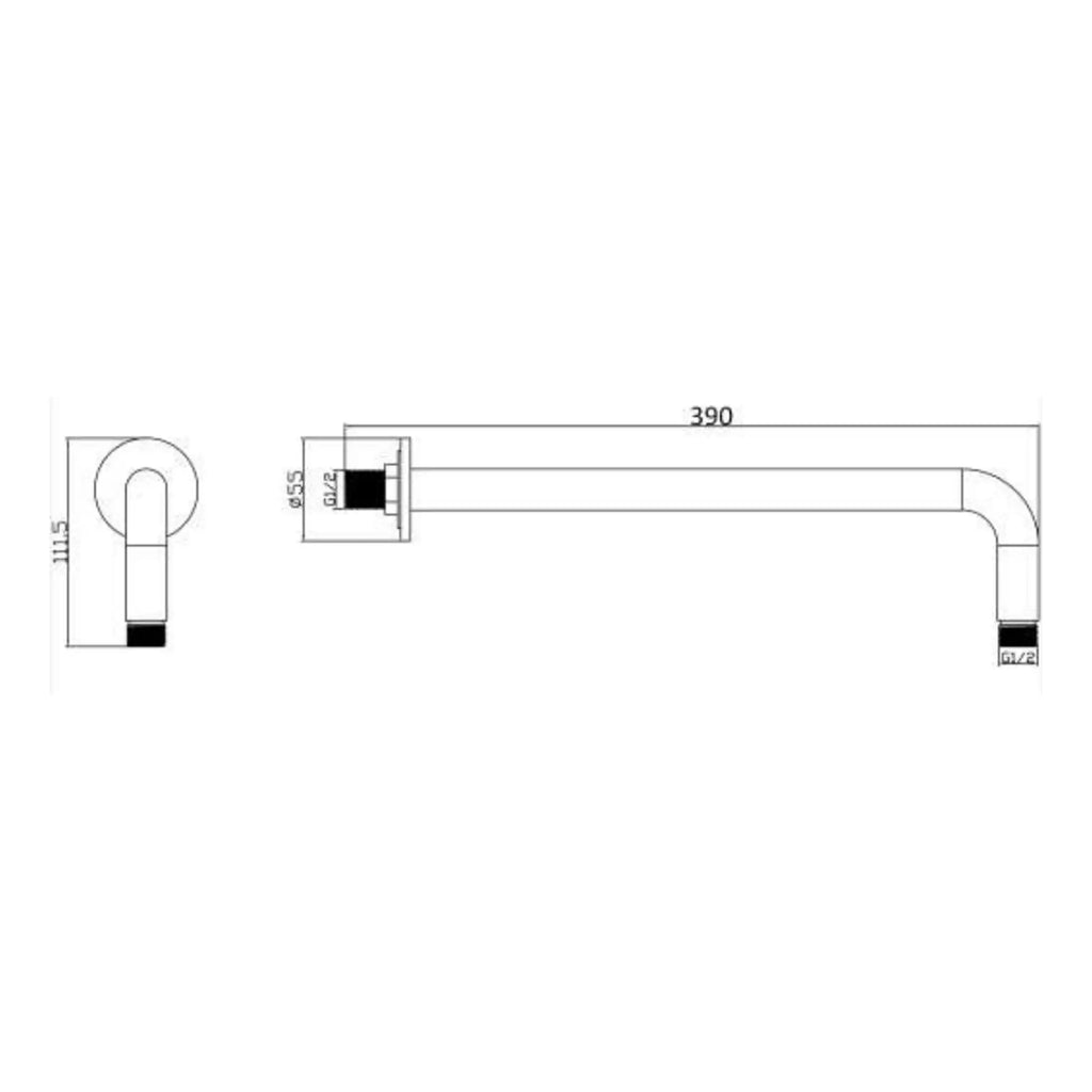 High-quality bathroom shower arm with precise dimensions, durable materials, and easy installation, perfect for modern bathrooms. Designed by Bubly Bathrooms for functional and stylish shower solutions.