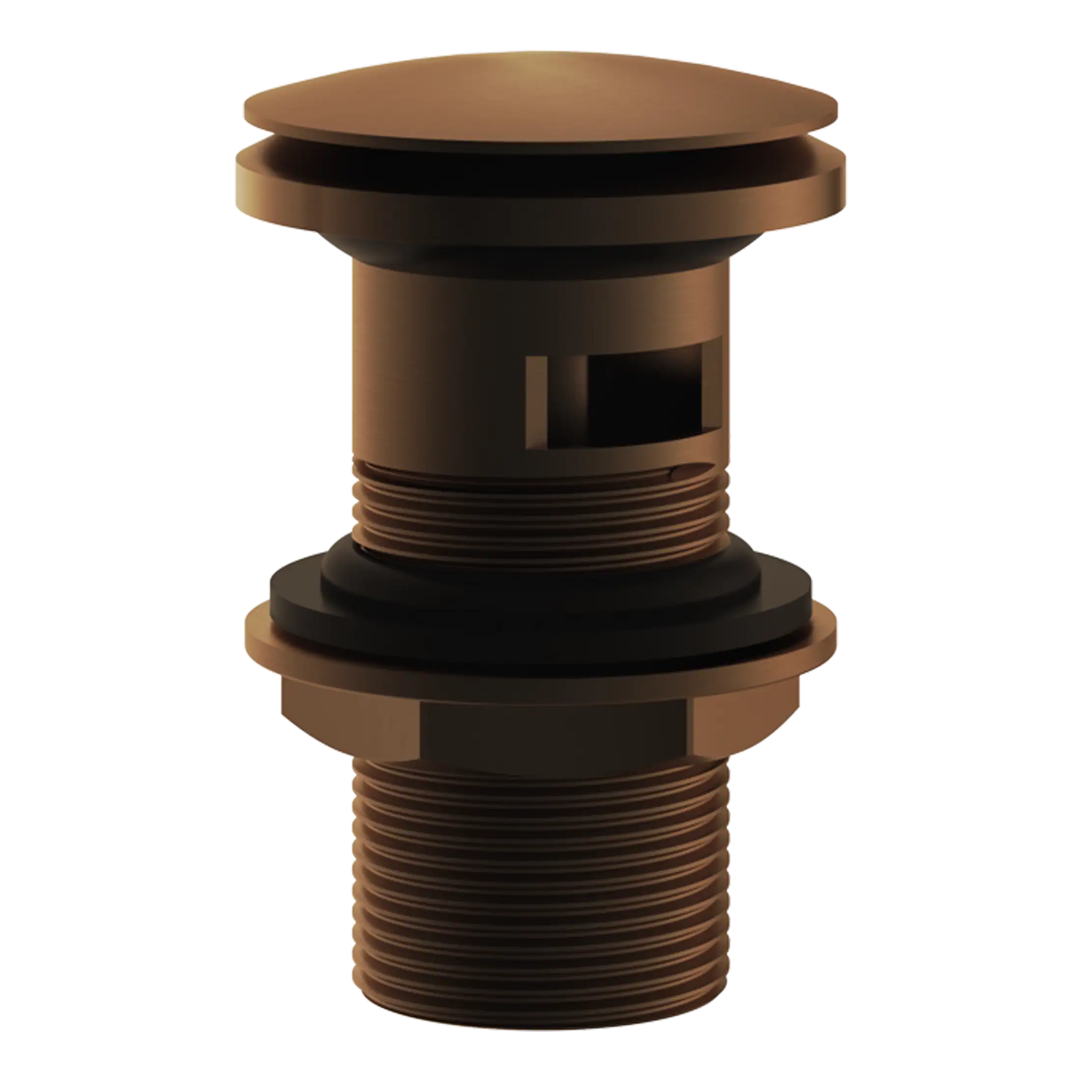 Threaded bathroom waste plug, brass plumbing fitting for sinks and baths, durable and corrosion-resistant bathroom part from Bubly Bathrooms.