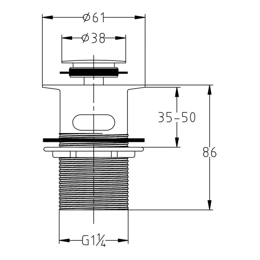 Corrosion-resistant bathroom sink drain assembly with detailed dimensions, suitable for modern bathroom installations and plumbing fixtures. Perfect for durable and reliable bathroom drainage solutions.