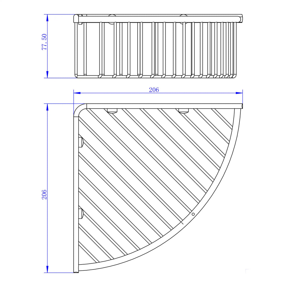 Polished corner shower tray design with dimensions for modern bathroom installation. Durable, stylish, and space-efficient accessory ideal for contemporary bathroom renovations.