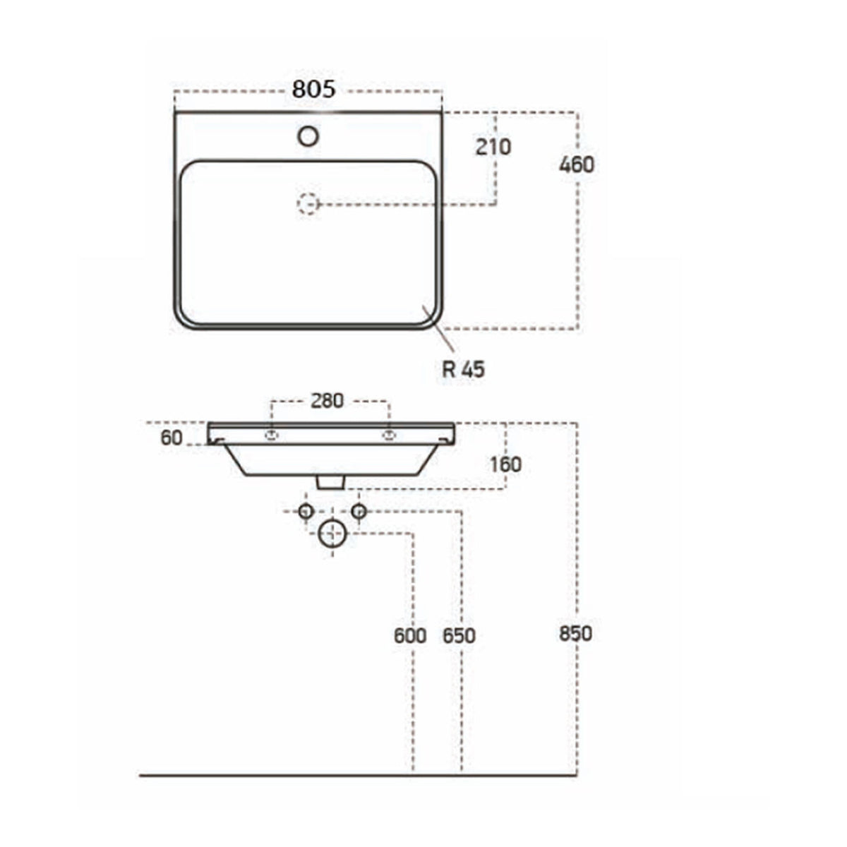 Scudo Ella 800mm Wall Hung Vanity Unit With Basin