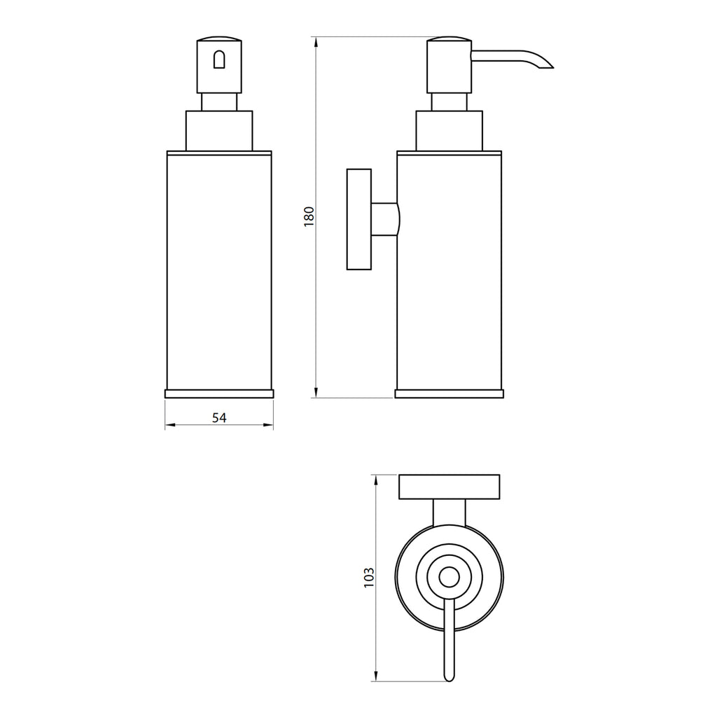 Scudo Delta Soap Dispenser - Chrome - technical drawing with dimensions