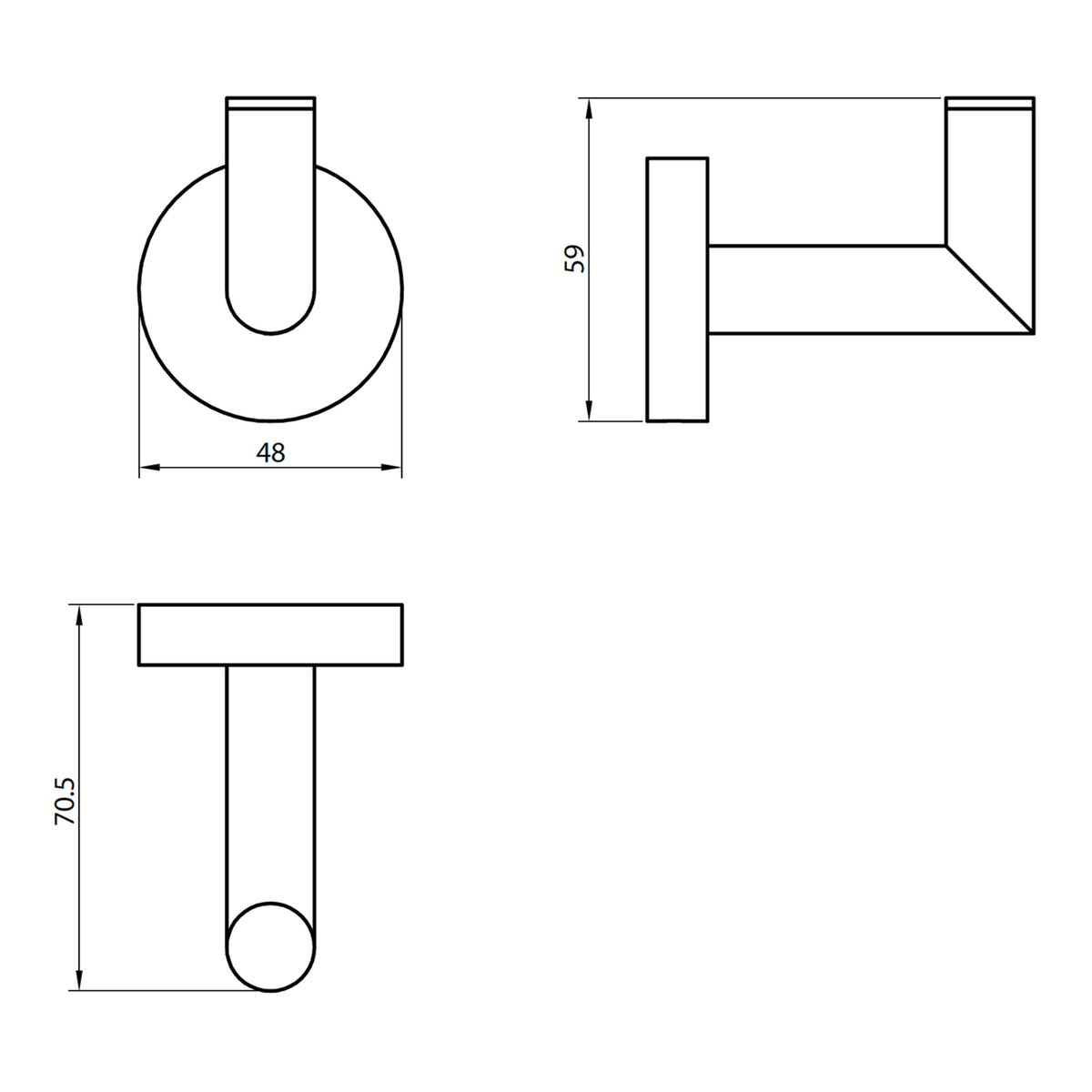 Scudo Delta Robe Hook - Chrome - technical drawing with dimensions
