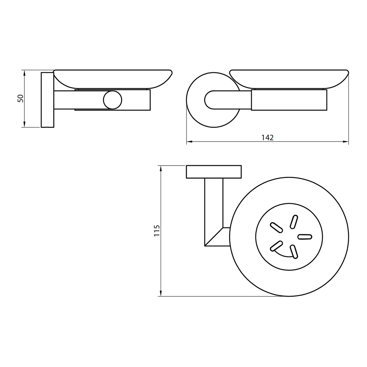 Scudo Delta Soap Dish Holder - Chrome - technical drawing with dimensions