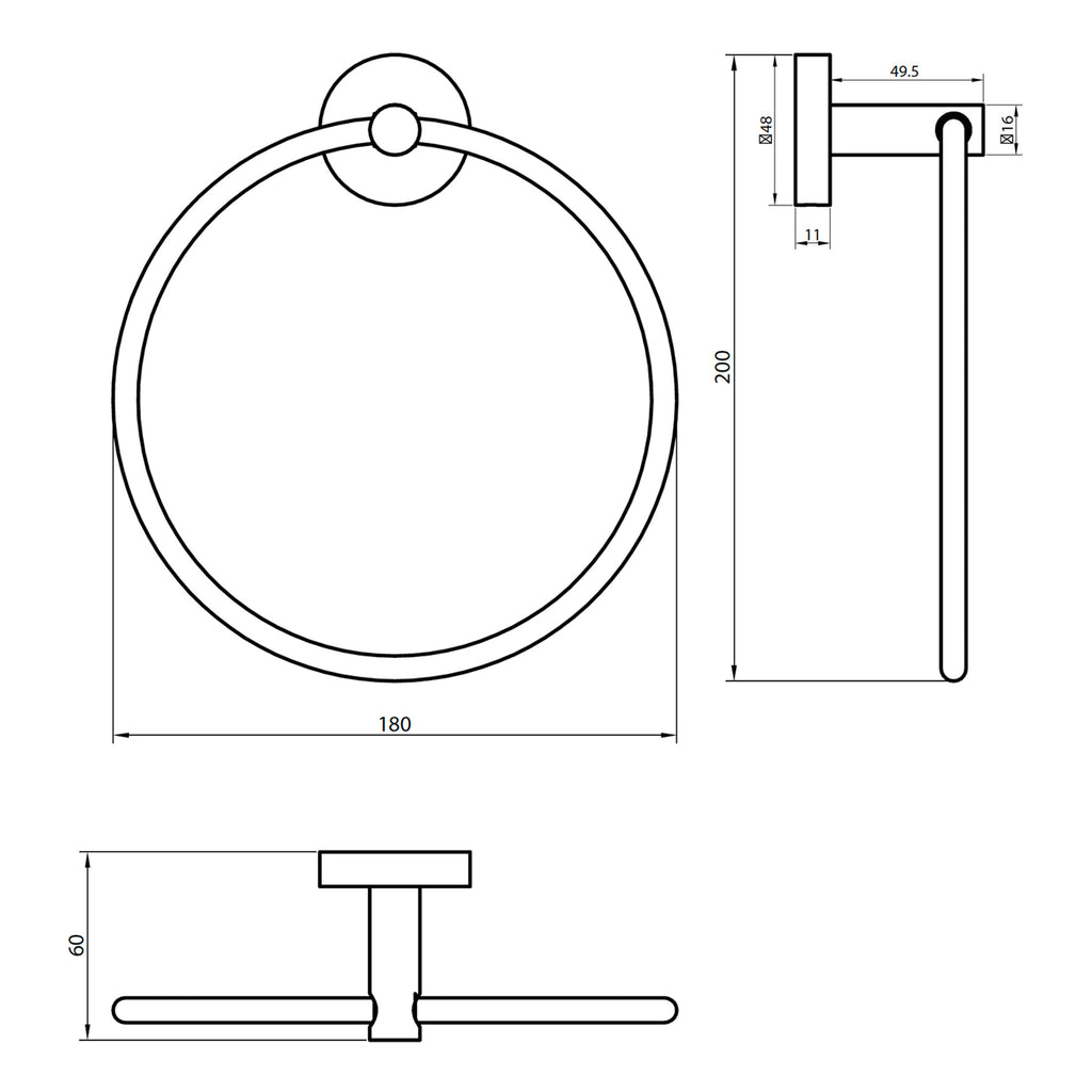 Scudo Delta Towel Ring - Chrome - technical drawing with dimensions
