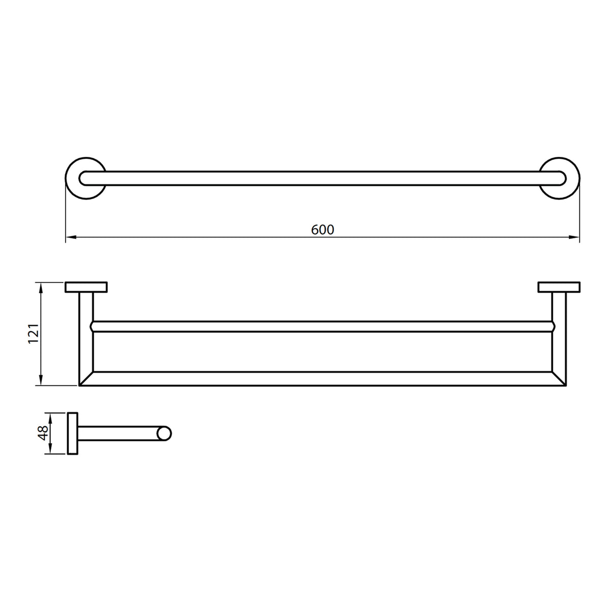 Scudo Delta Double Towel Bar - Chrome - technical drawing with dimensions
