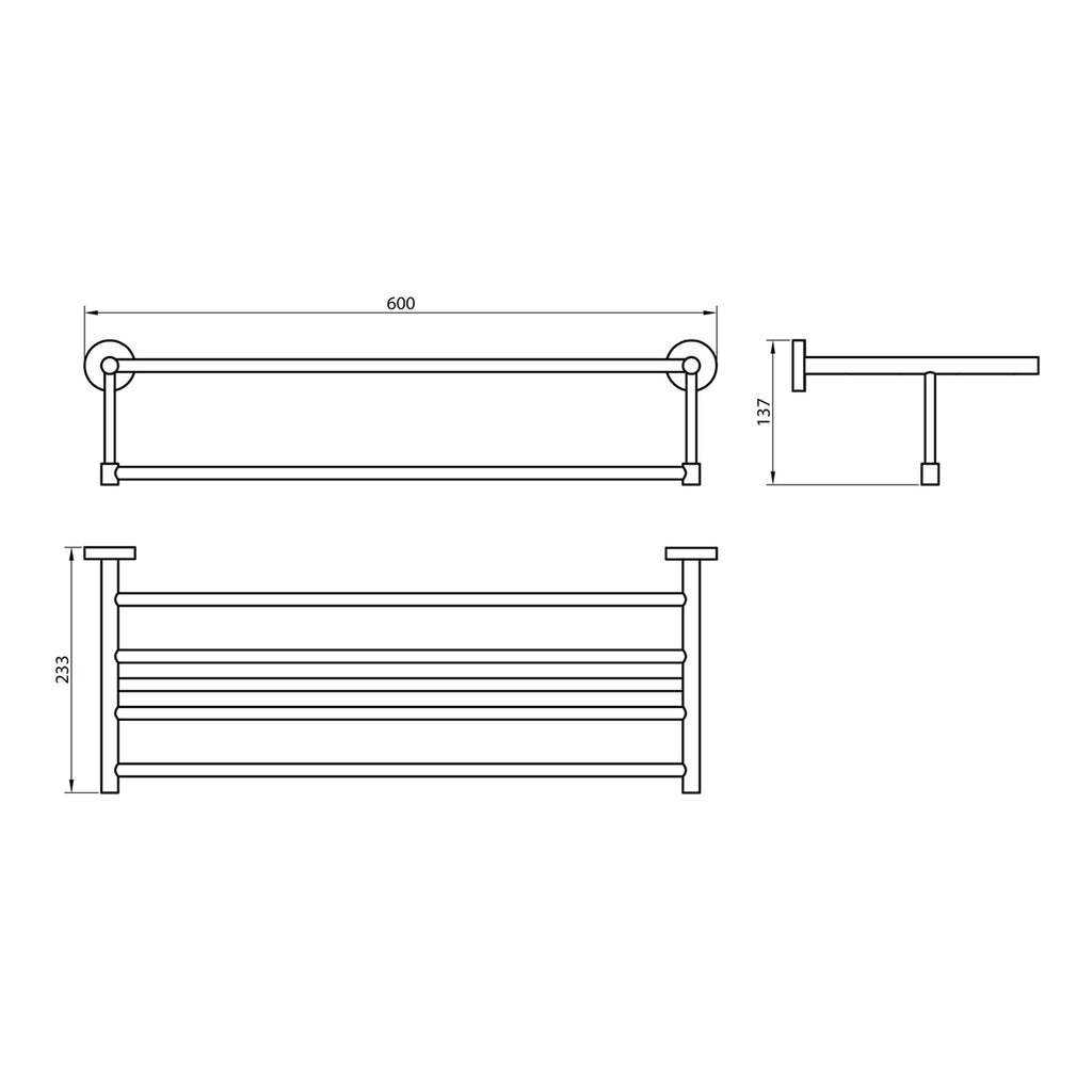 Scudo Delta Bath Towel Shelf - Chrome - technical drawing with dimensions