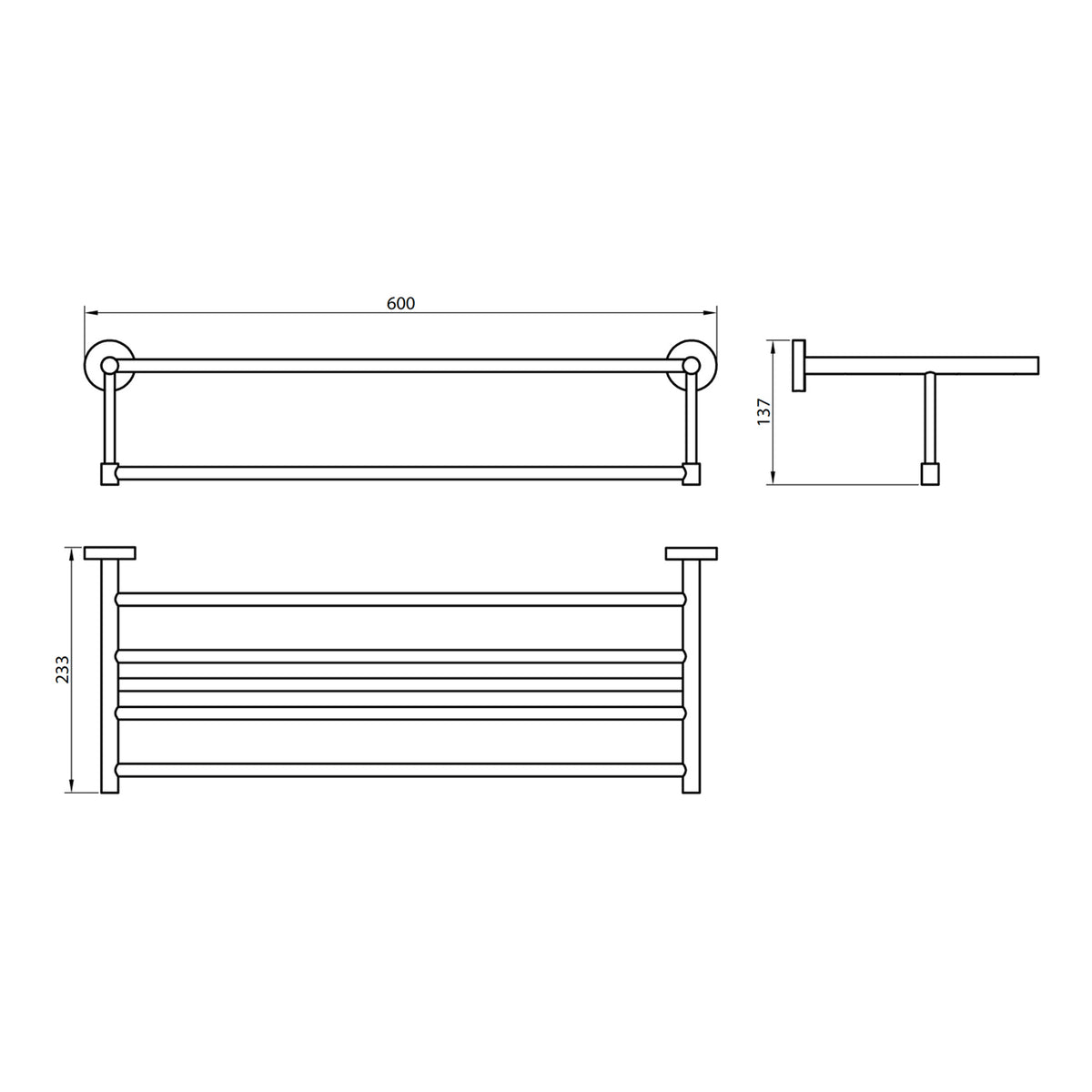 Scudo Delta Bath Towel Shelf - Chrome - technical drawing with dimensions