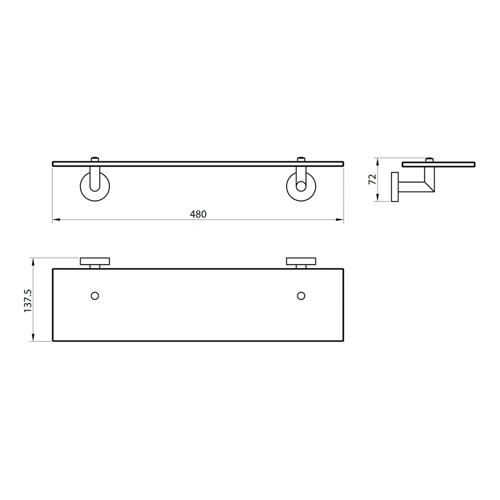 Scudo Delta Glass Shelf - Chrome - technical drawing with dimensions
