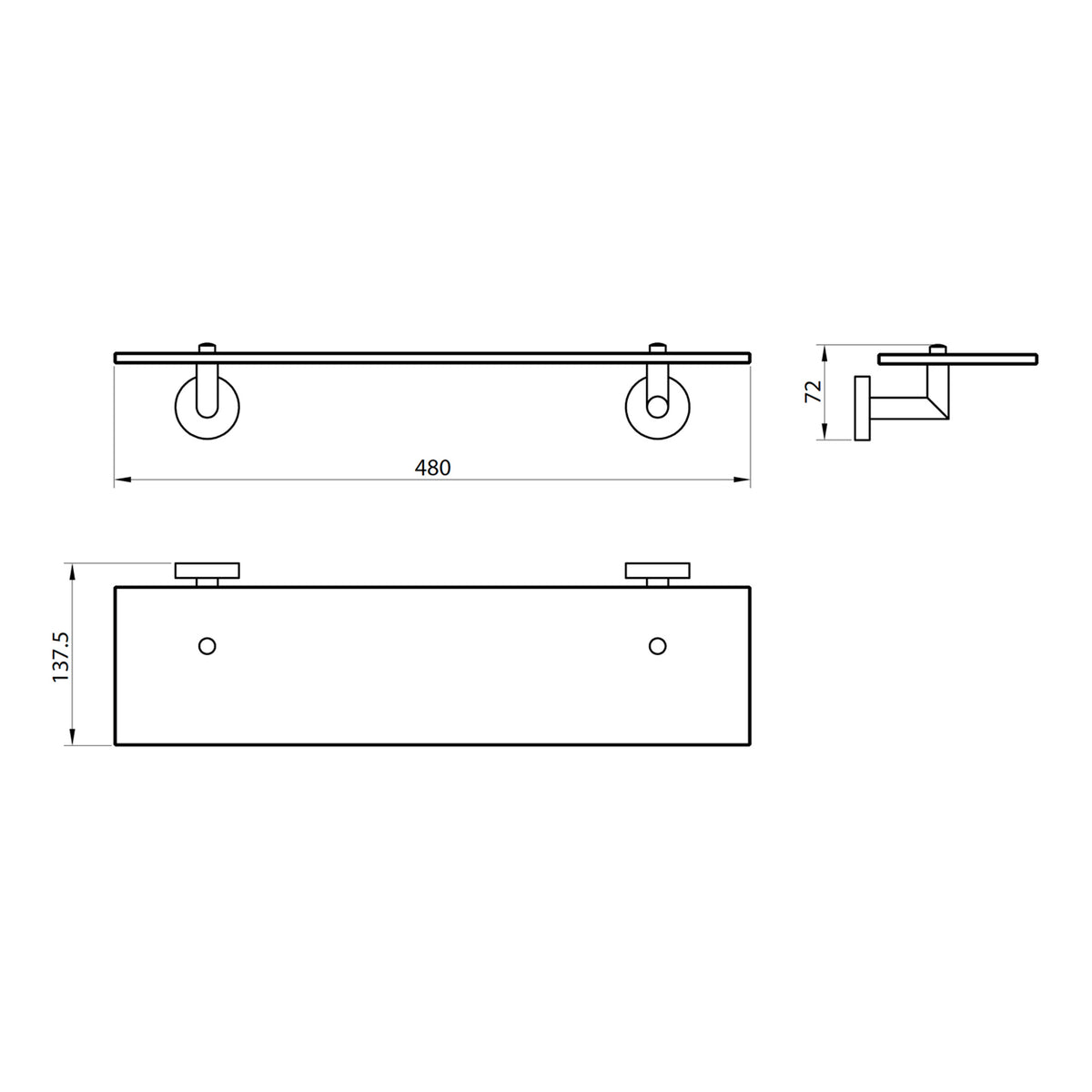 Scudo Delta Glass Shelf - Chrome - technical drawing with dimensions