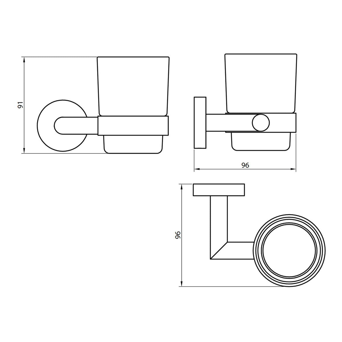 Scudo Delta Tumbler Holder - Chrome - technical drawing with dimensions