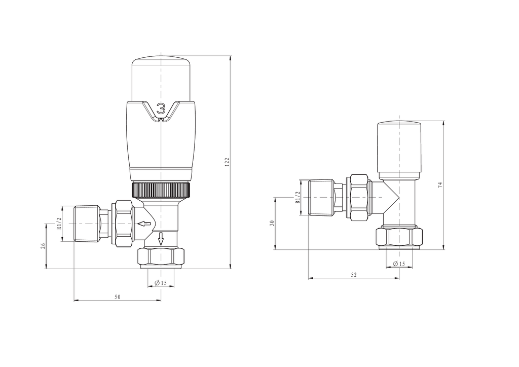 Scudo Designer Angled Radiator Valves Pair - Chrome - technical drawing with dimensions