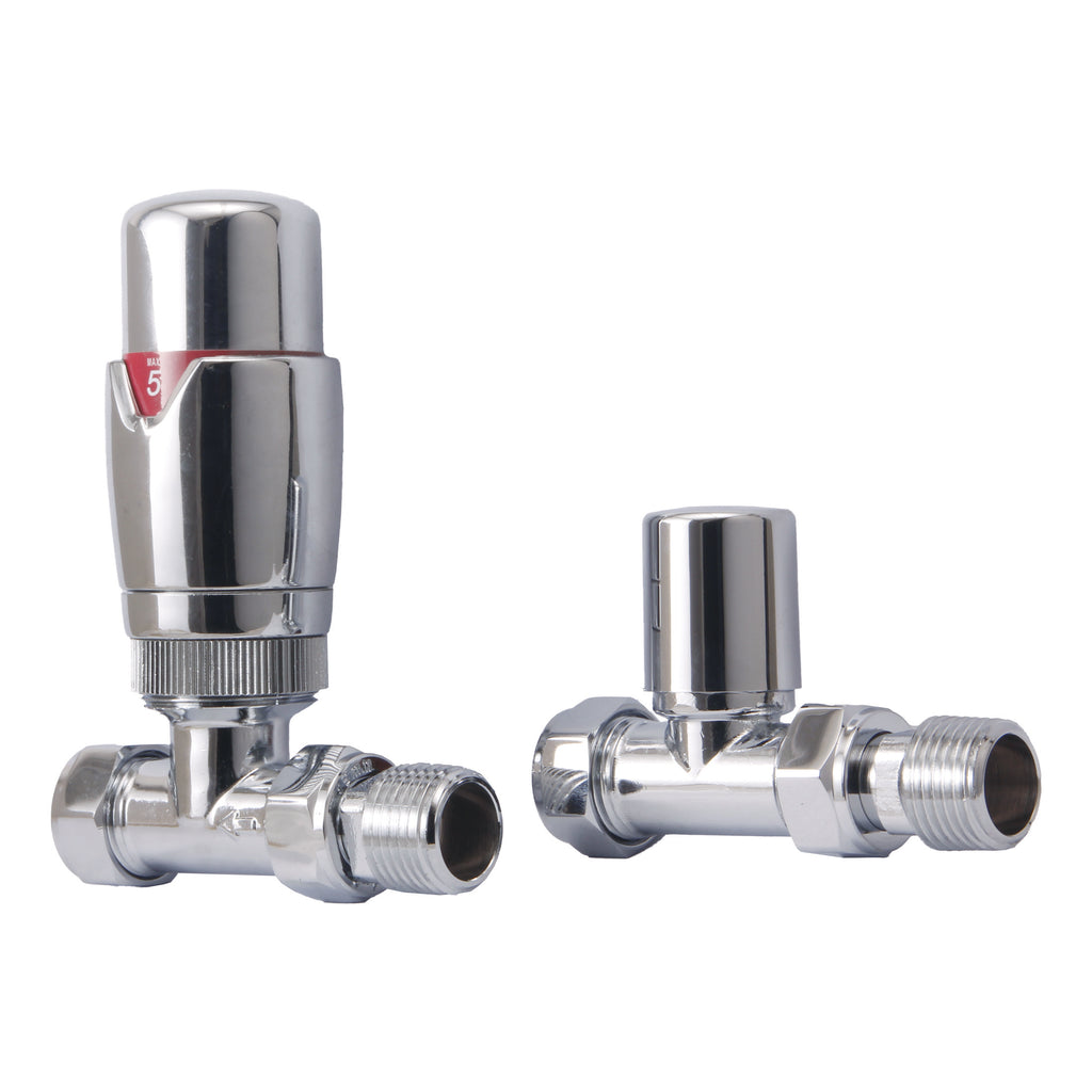 Scudo Designer Straight Radiator Valves Pair - Chrome