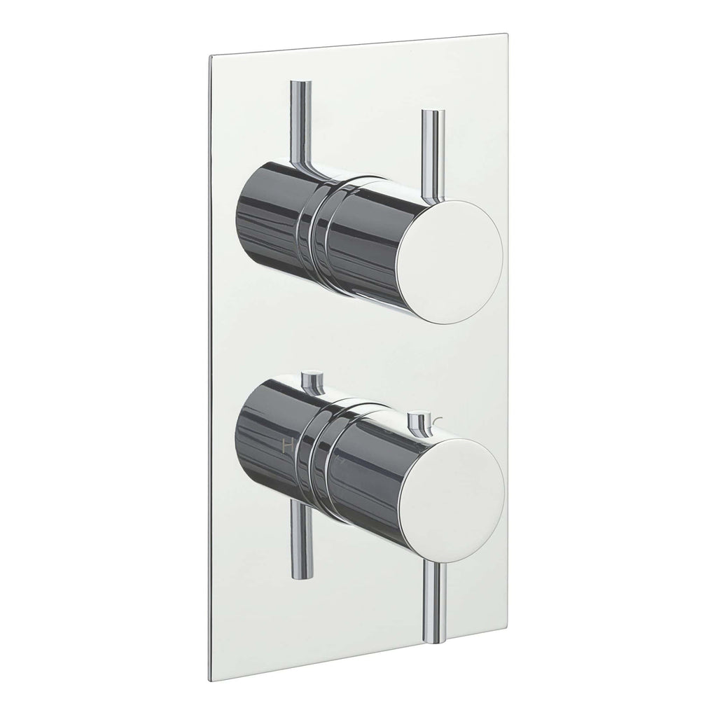Sleek chrome bathroom mixer valves for modern Bubly bathrooms, featuring dual control dials for precise temperature and water flow adjustment. Durable and stylish plumbing fixtures.